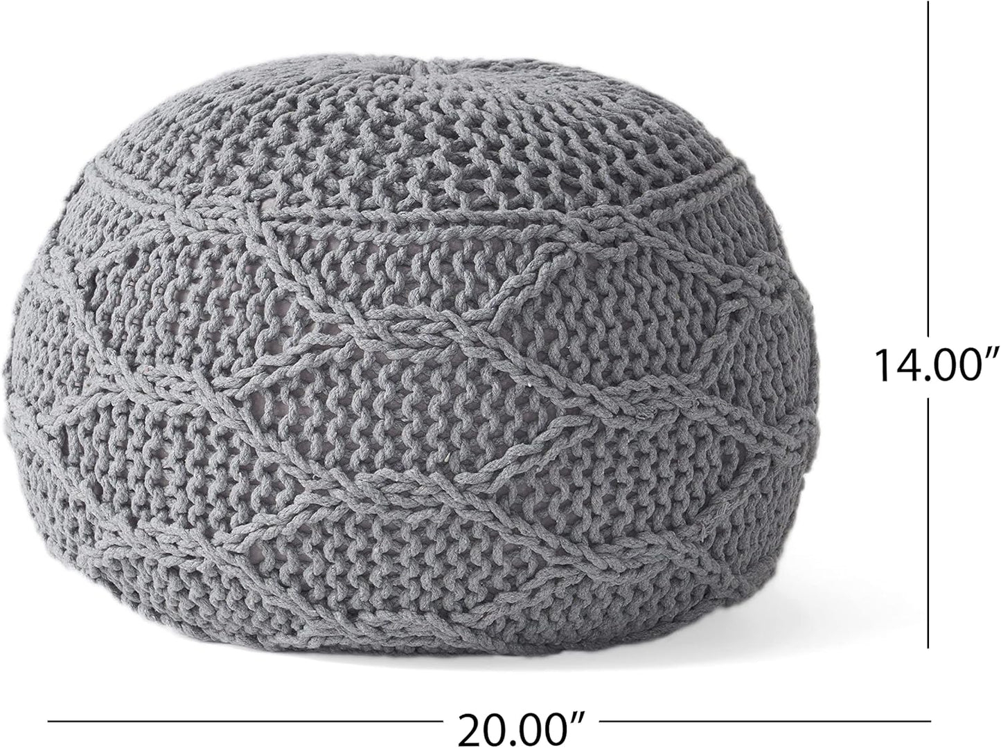 Gray knitted pouf with diamond pattern  x  ideal floor seating