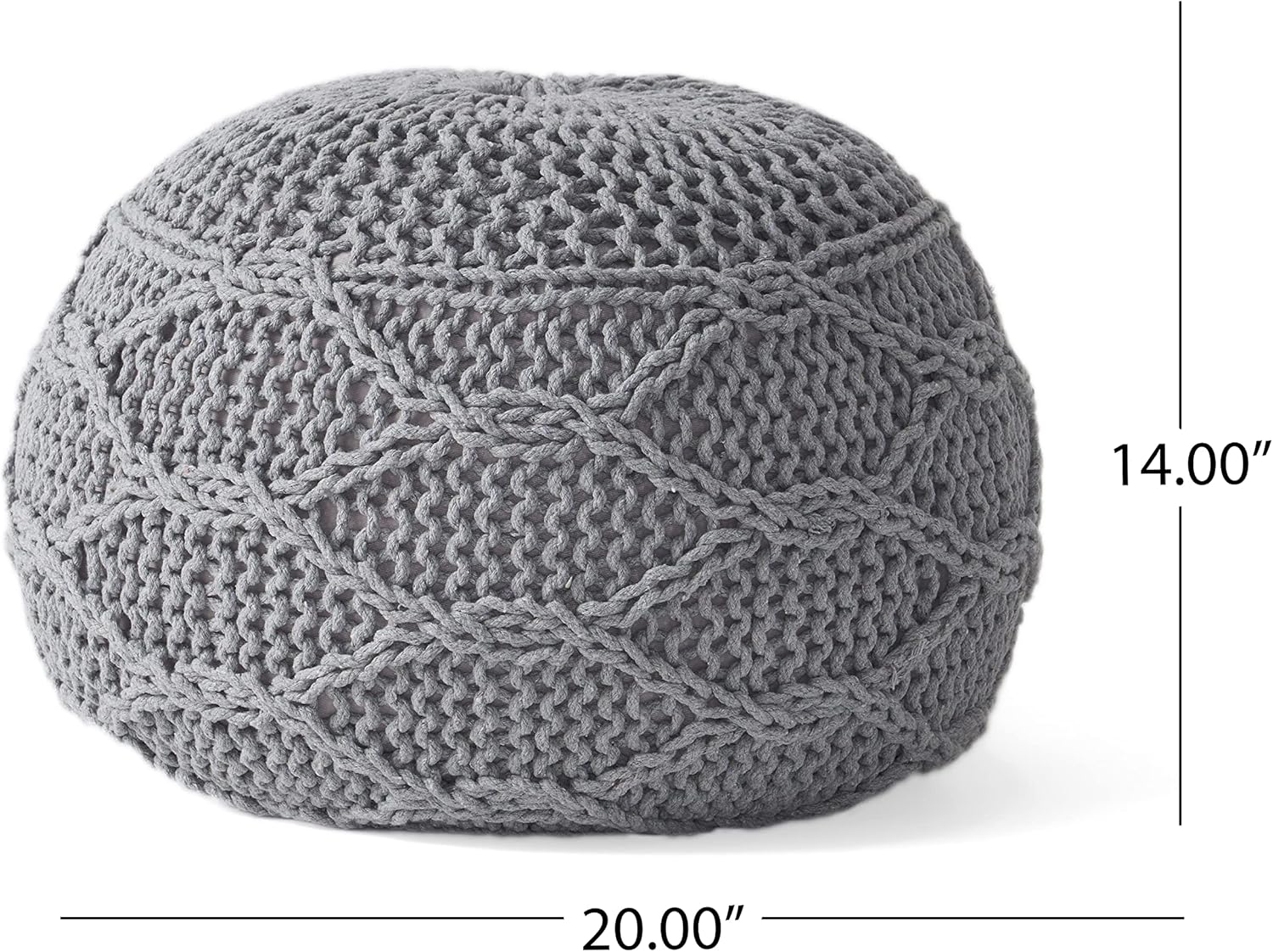 Gray knitted pouf with diamond pattern  x  ideal floor seating