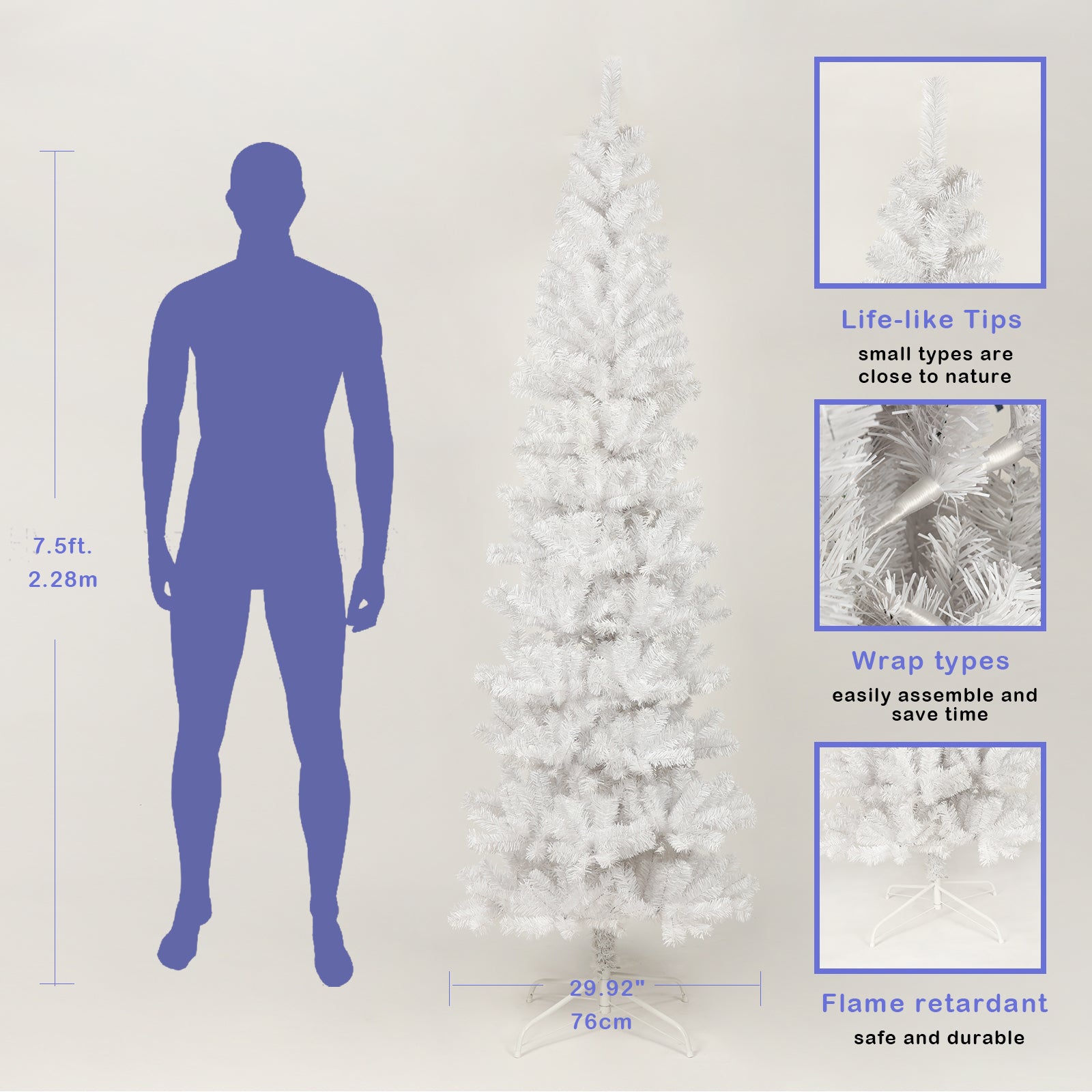 Tall ft white artificial Christmas tree with realistic tips