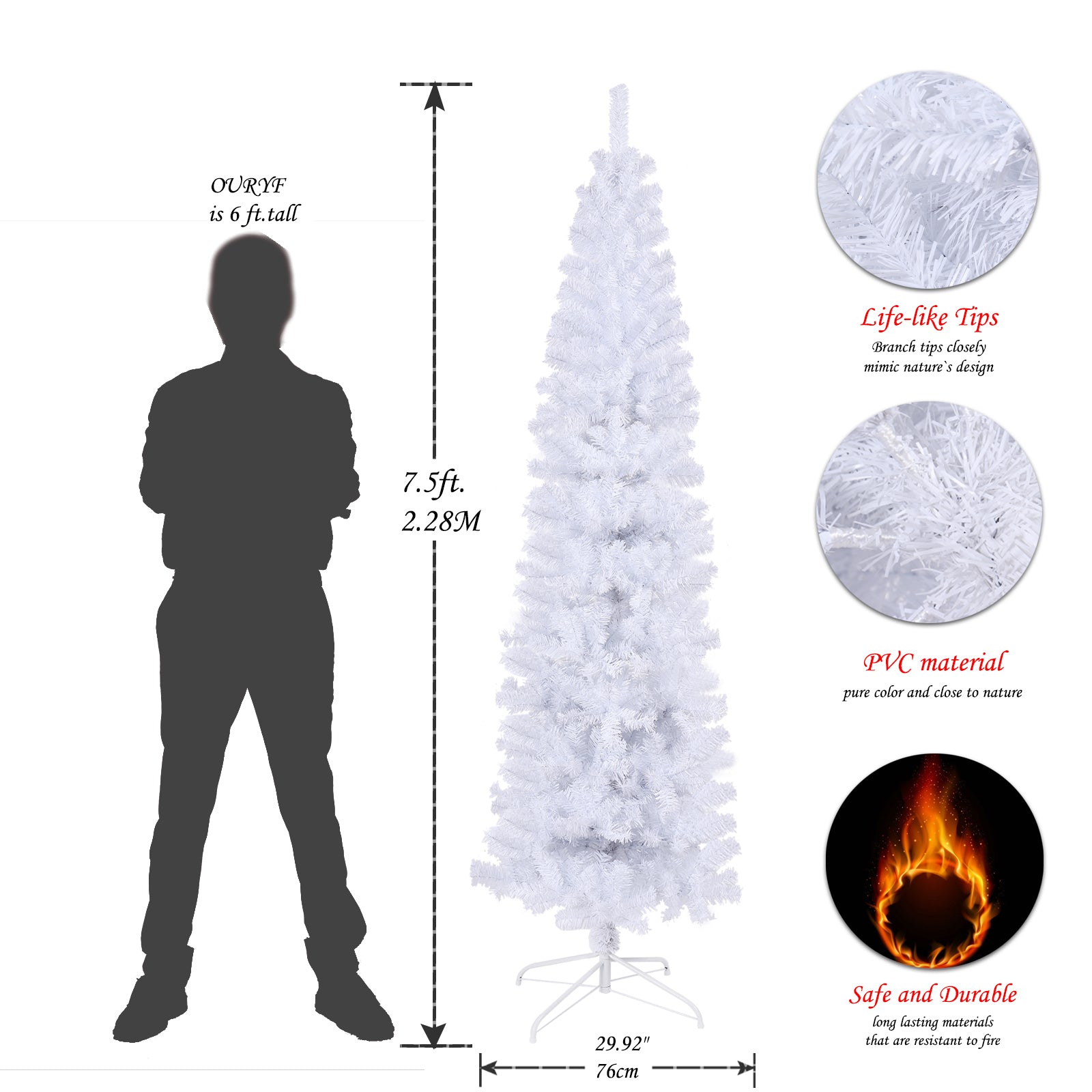 ft tall white artificial Christmas tree with realistic PVC tips