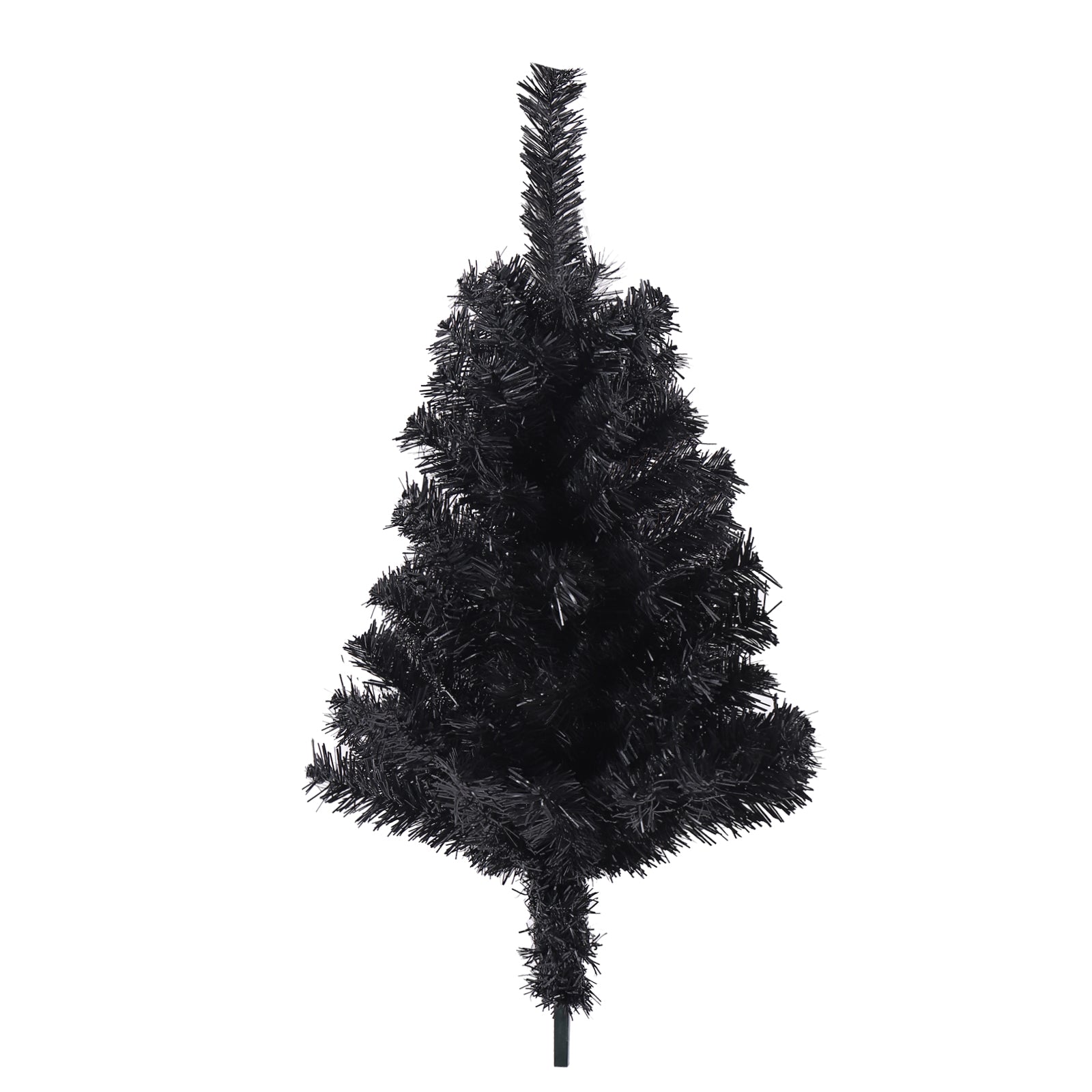 Black artificial Christmas tree with dense branches perfect for unique holiday decor