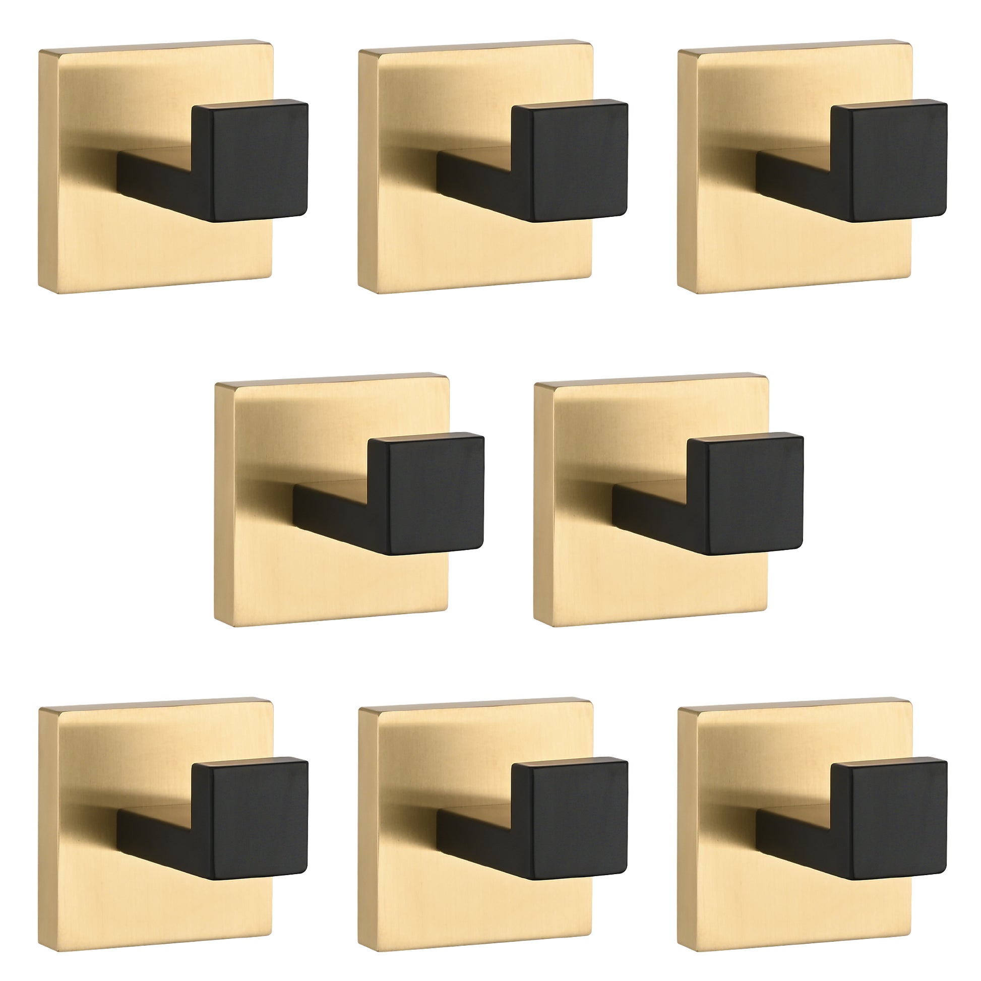 Set of  brushed brass wall hooks with matte black accents for modern bathrooms