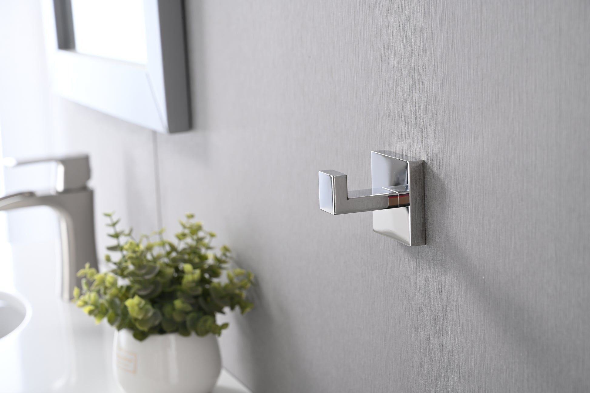 Polished chrome modern wall hook with square base ideal for bathrooms