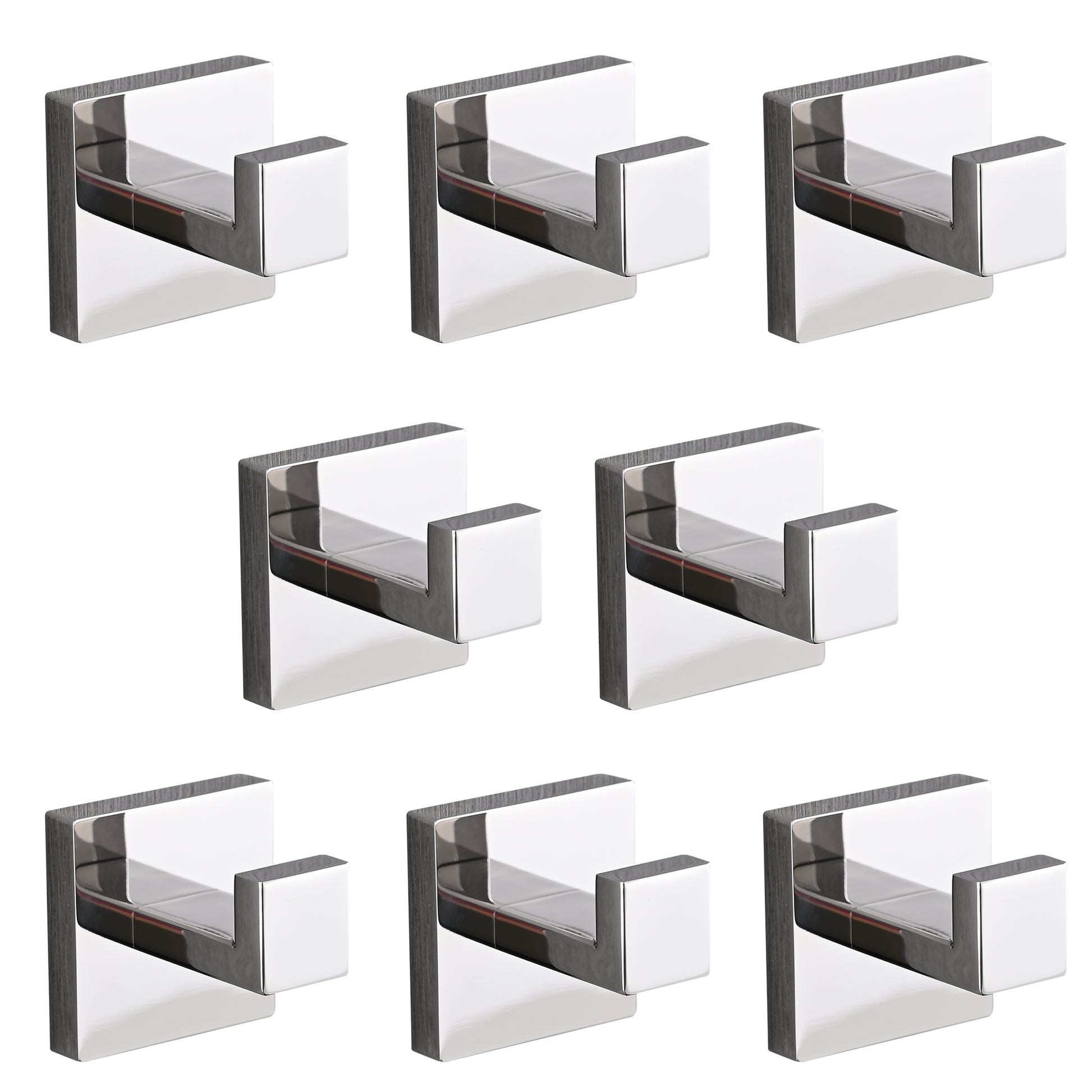 Set of  brushed nickel coat hooks with modern square base for entryway organization