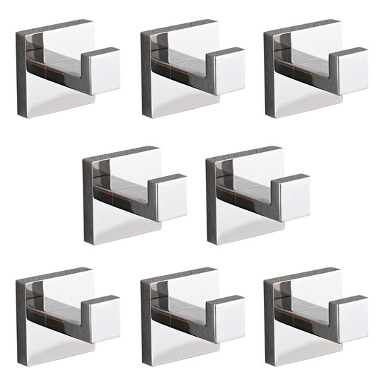 Set of  brushed nickel coat hooks with modern square base for entryway organization
