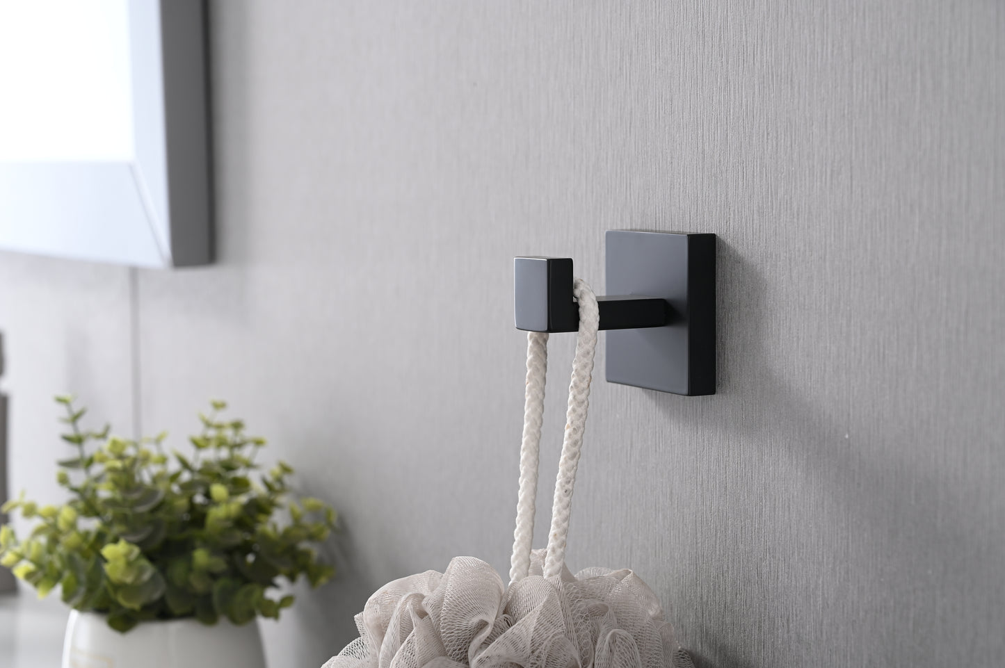 Modern black wallmounted bath hook with brushed nickel finish