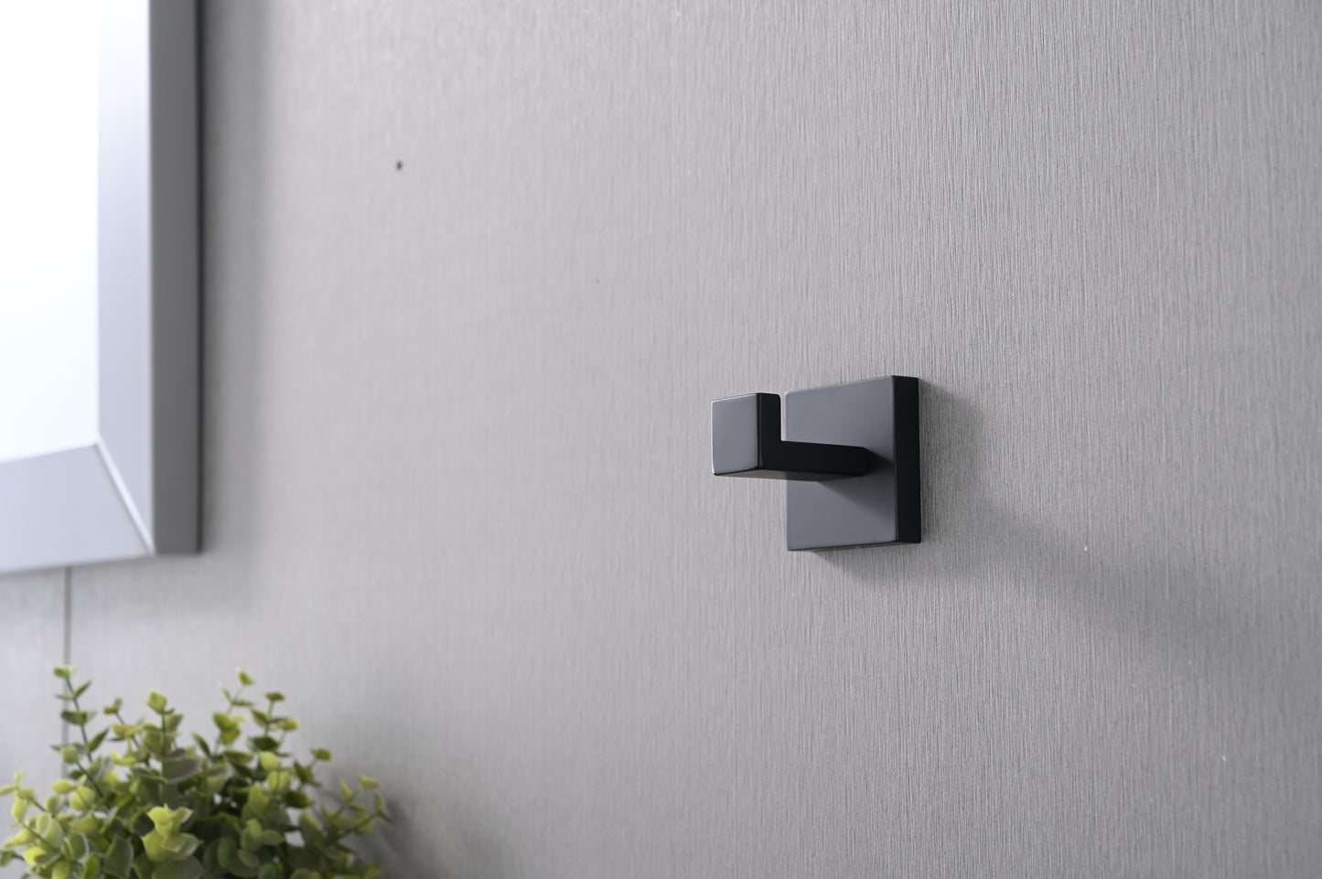 Sleek matte black modern wall hook with square base for bathroom or entryway use