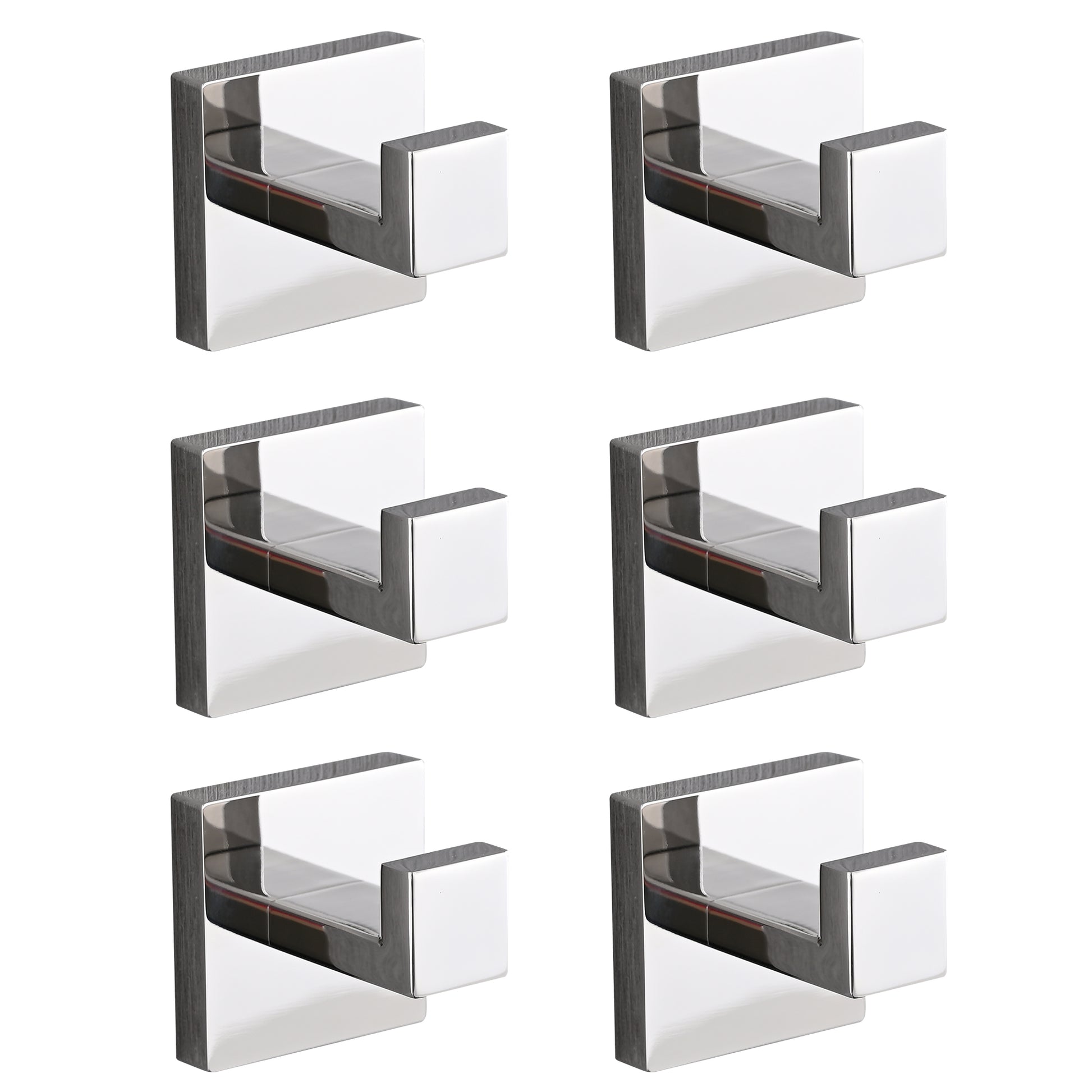 Set of six modern chrome robe hooks with a brushed nickel accent