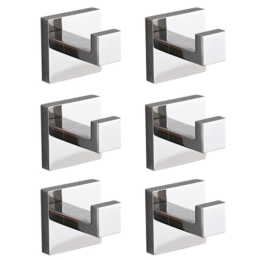Set of six modern chrome robe hooks with a brushed nickel accent