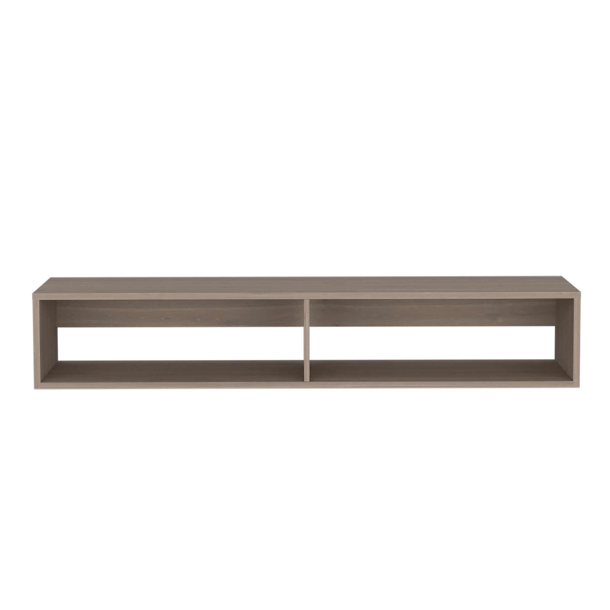 Floating wood shelf with two open compartments light oak finish