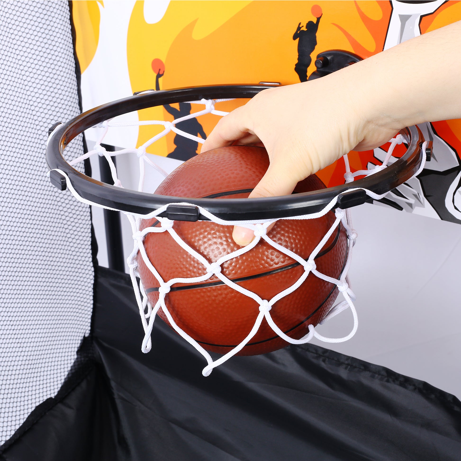 Childs toy basketball with net ready for a shot into the hoop