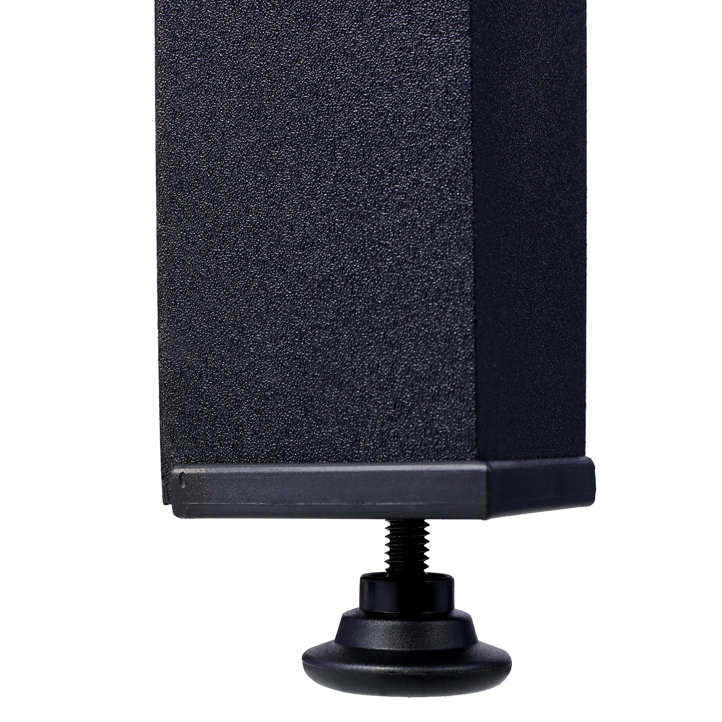 Black textured metal table leg with adjustable foot