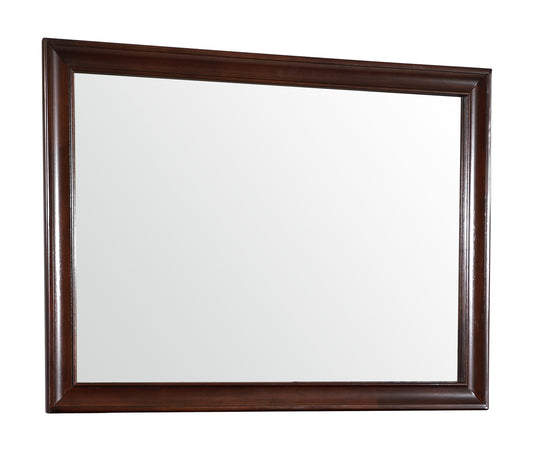 Rectangular wooden framed mirror in a dark cherry finish