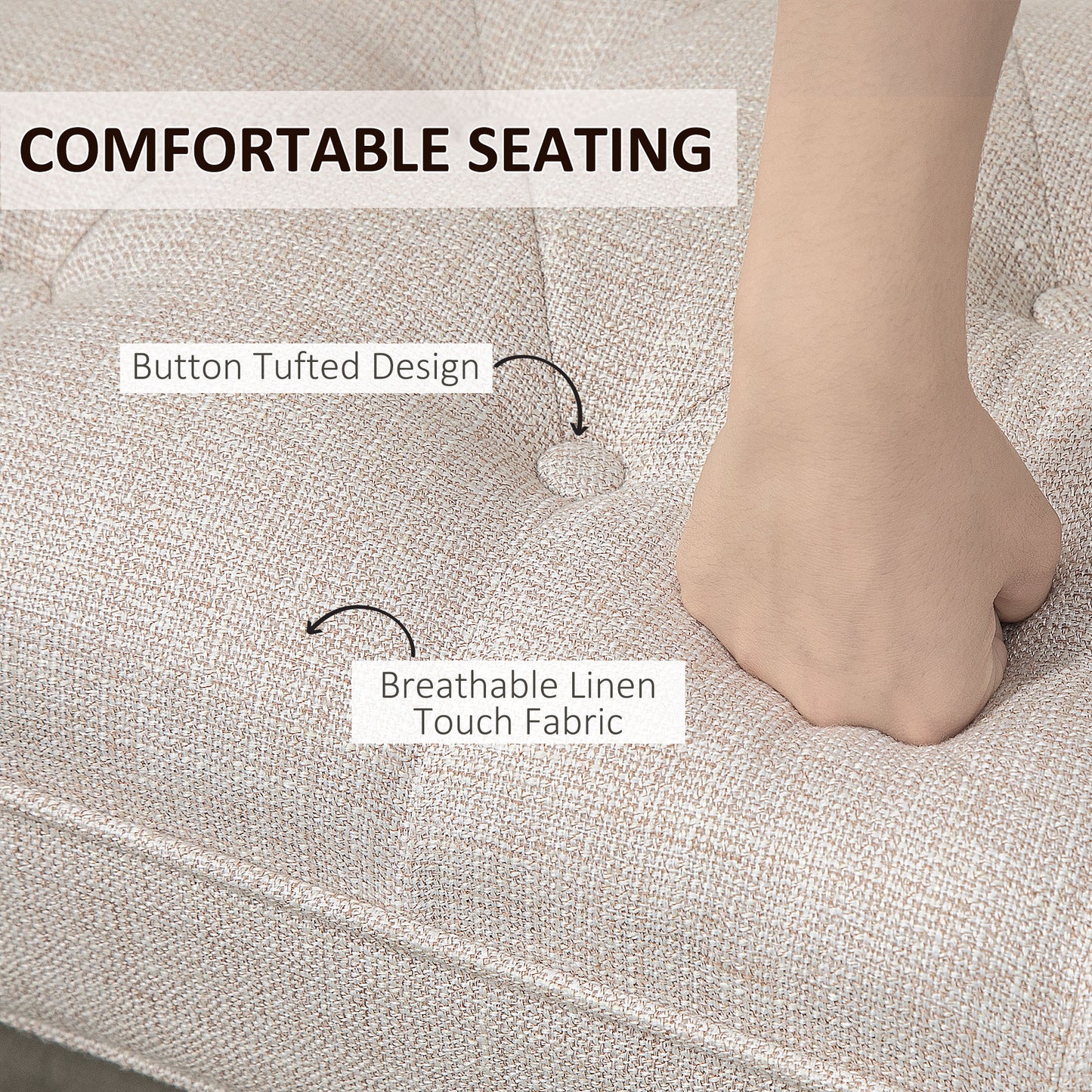 Beige linen tufted ottoman