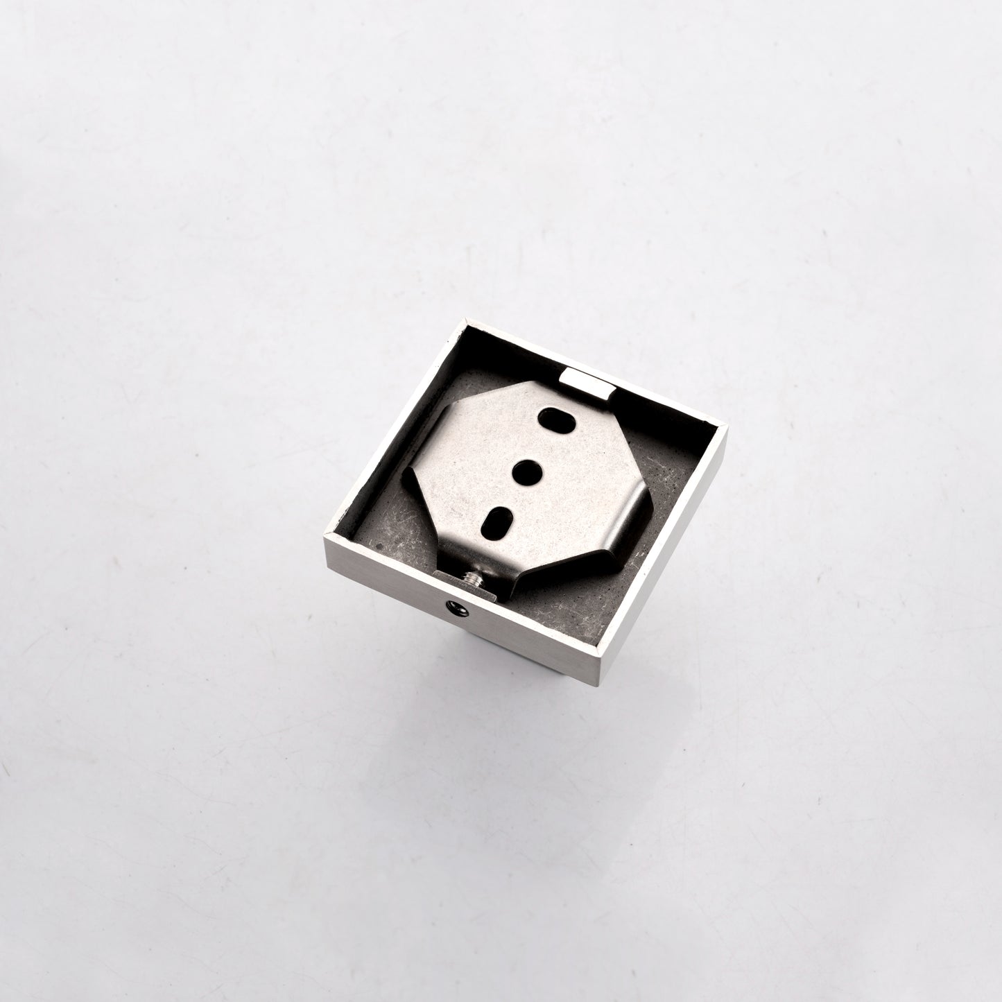 Brushed nickel shower drain base with adjustable flange and water seal for easy installation