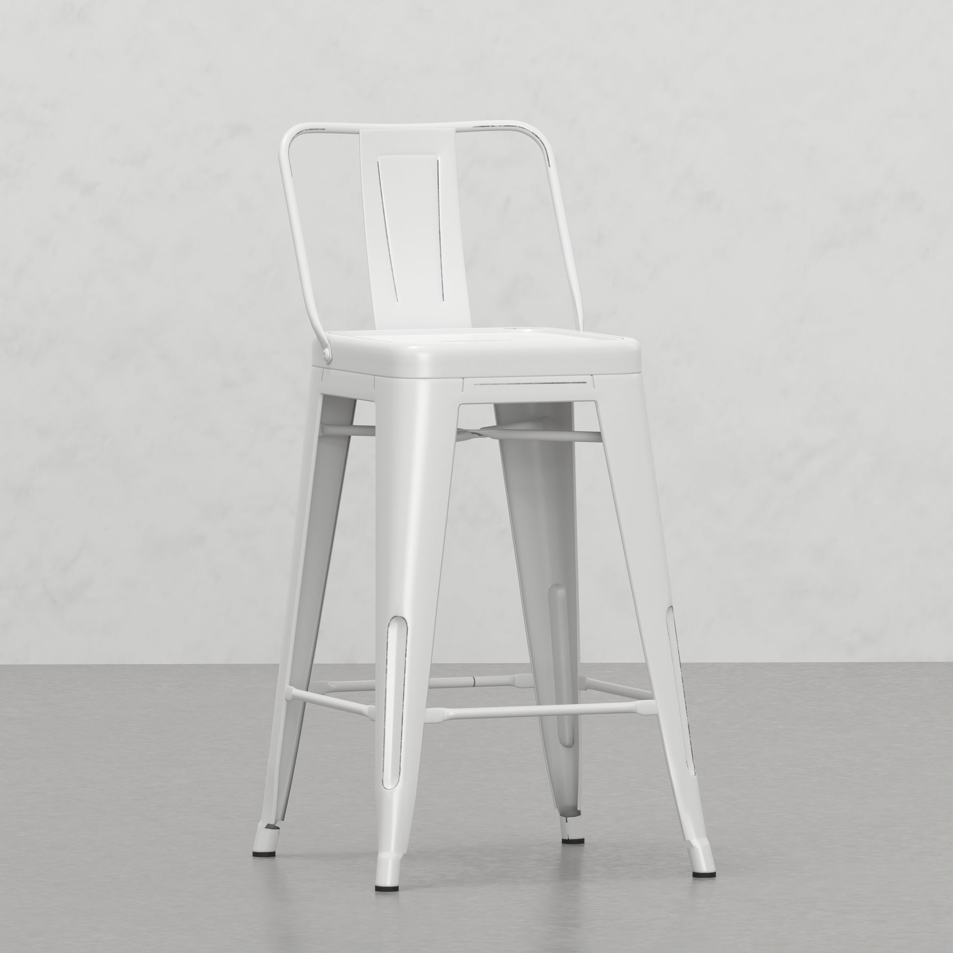 White metal bar stool with industrial design