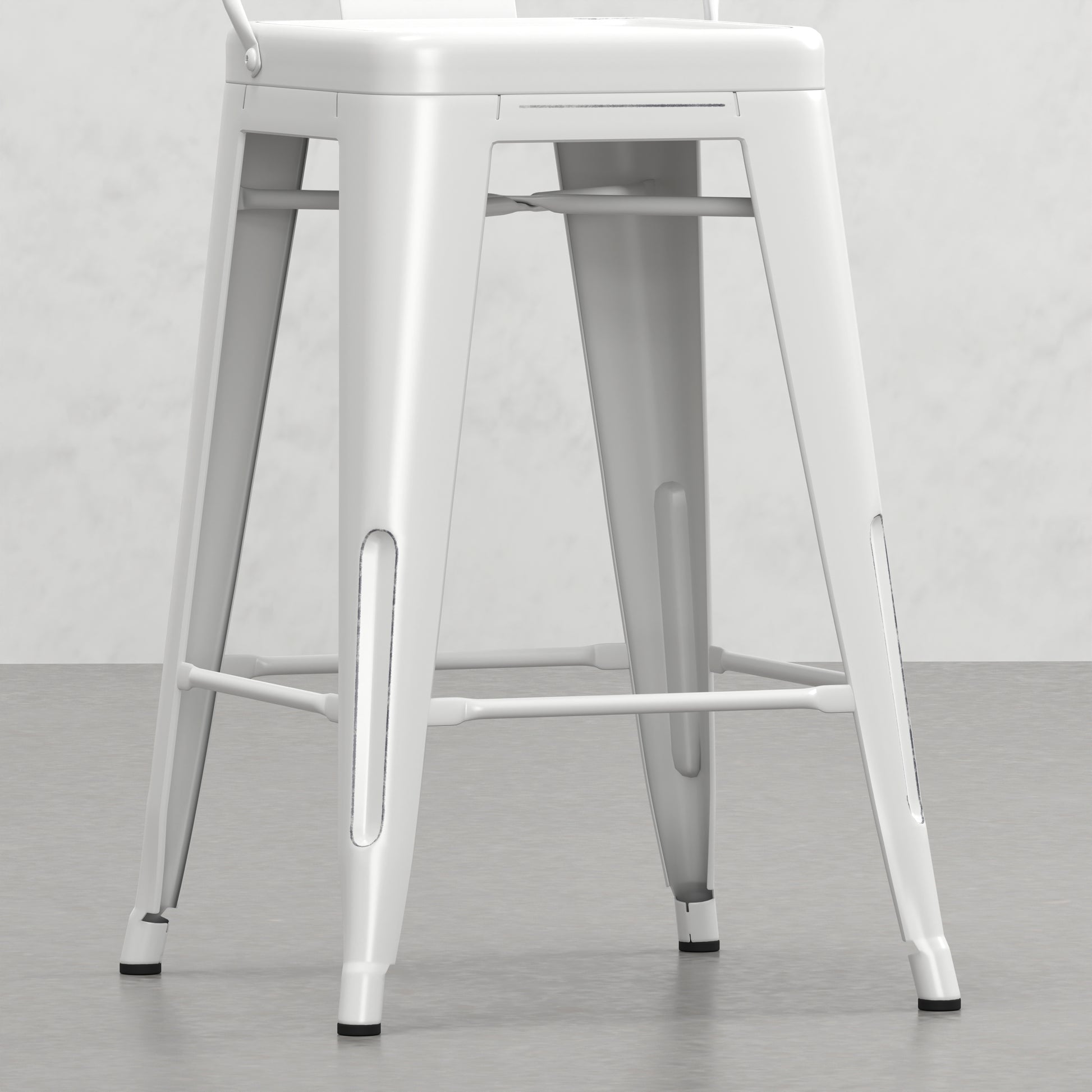 White metal bar stool with crossbars