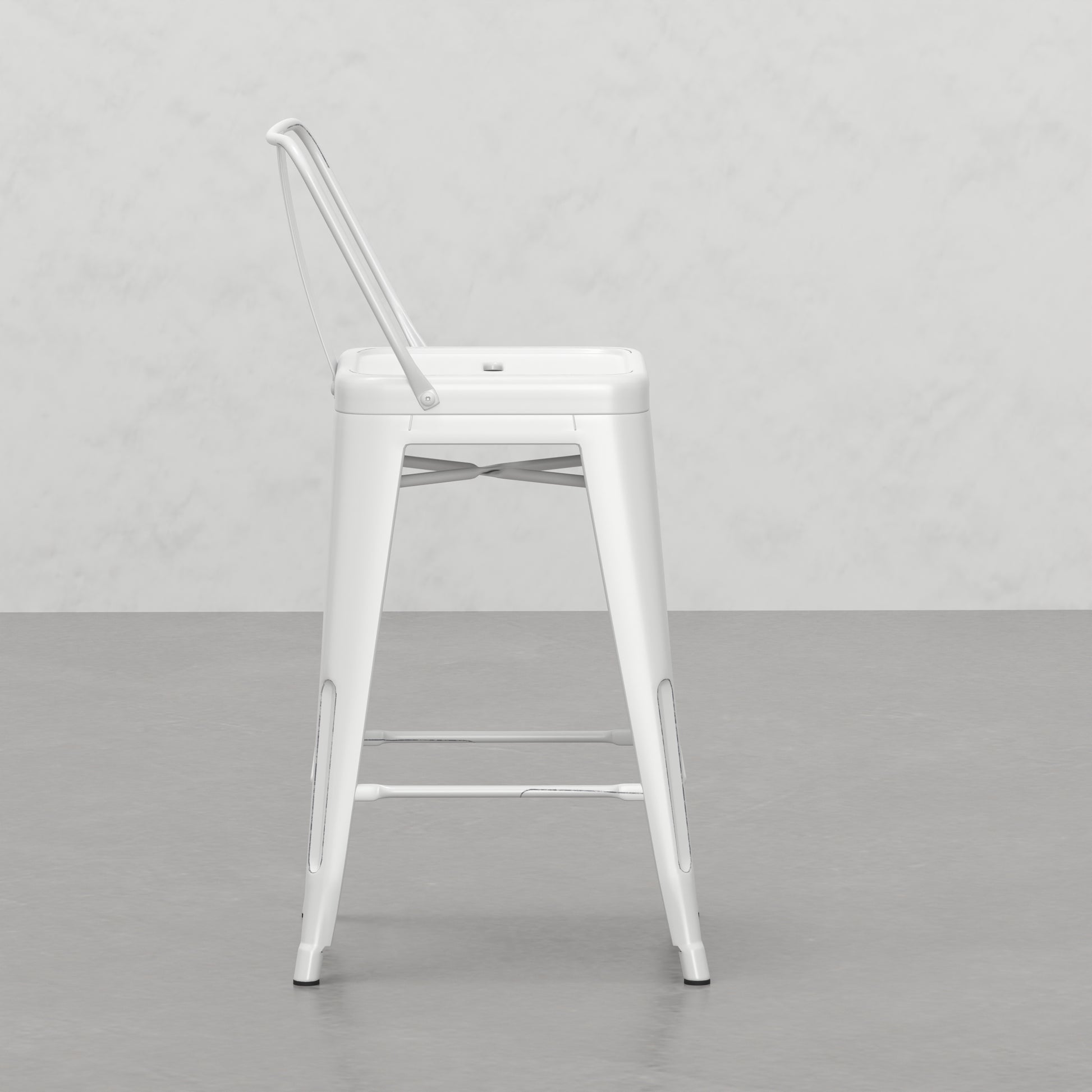 White metal industrial stool with footrest