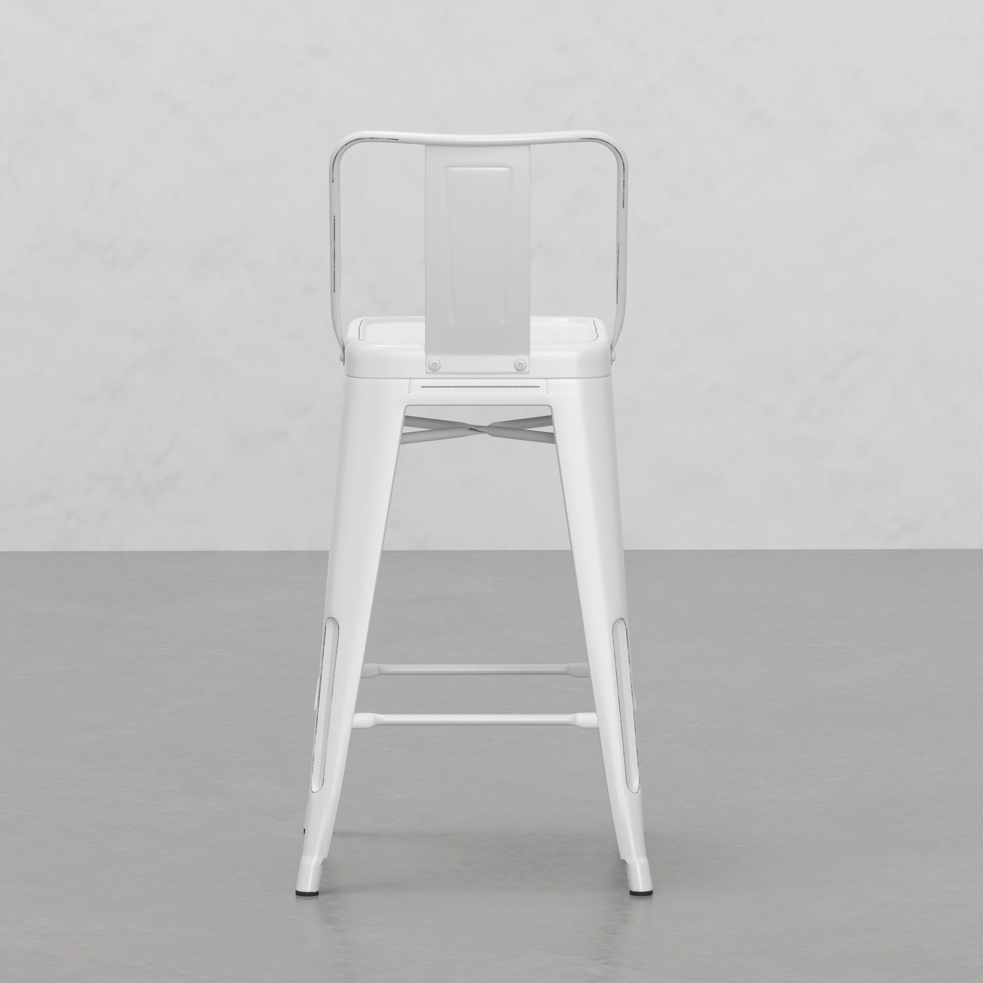 White metal industrial bar stool with backrest