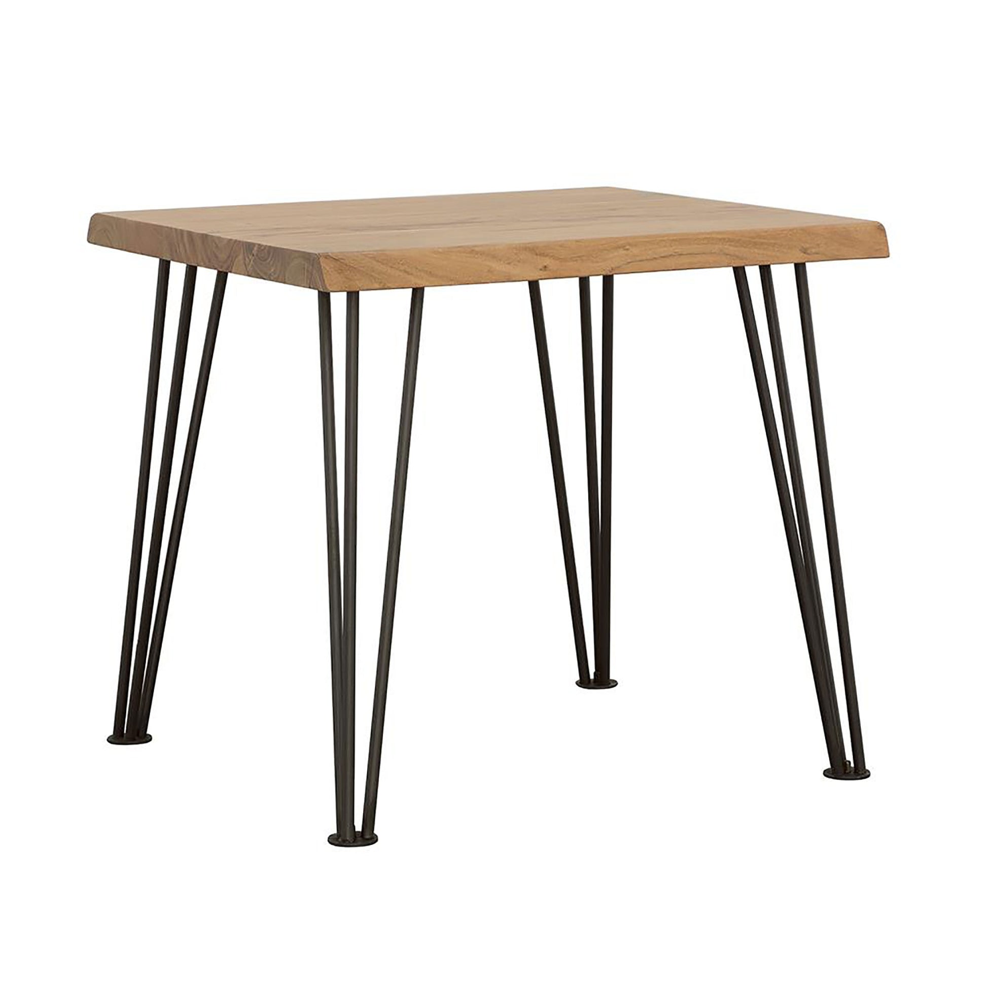 Natural wood side table with minimalist hairpin legs