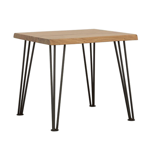 Natural wood side table with minimalist hairpin legs