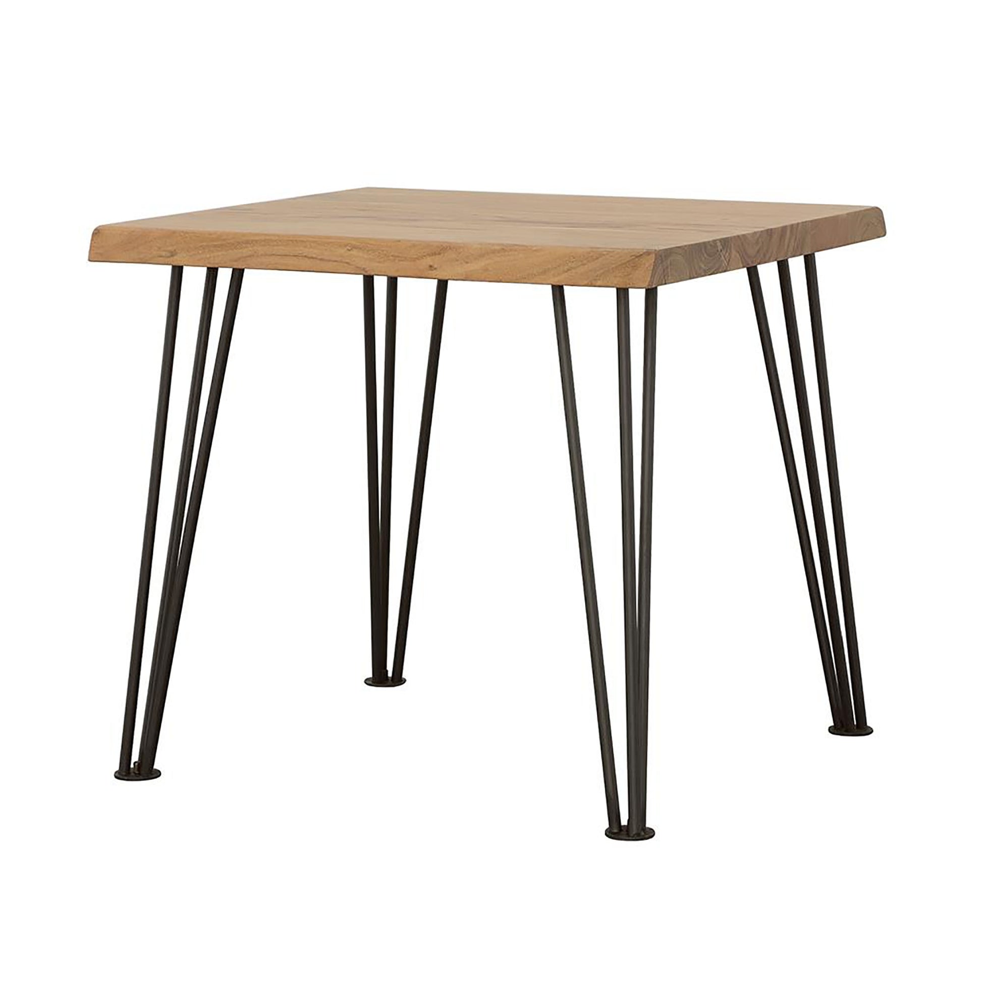 Square live edge wood top accent table with black hairpin legs