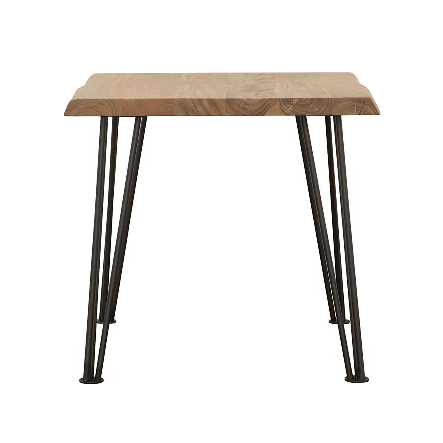 Live edge acacia wood end table with black hairpin legs