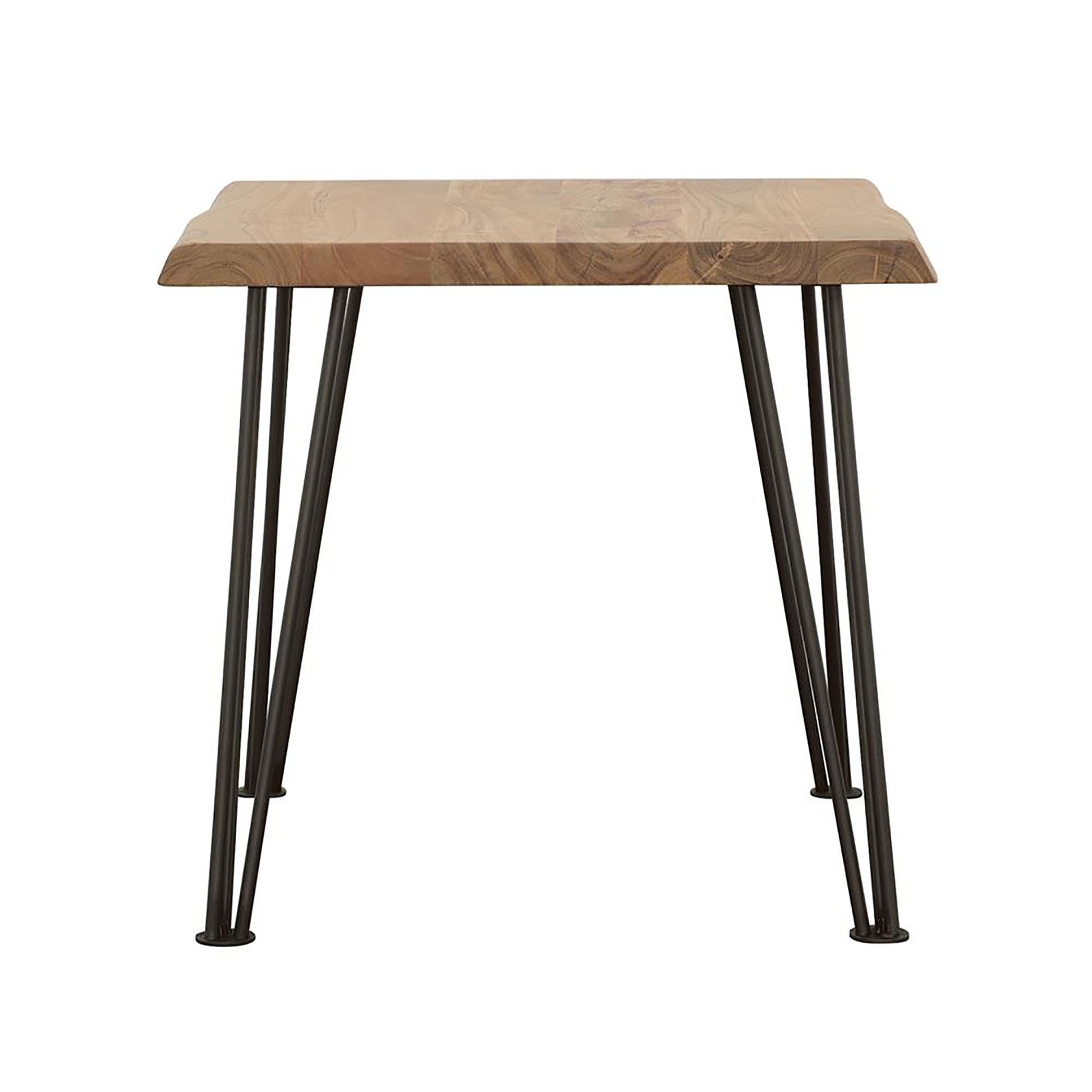 Live edge acacia wood end table with black hairpin legs