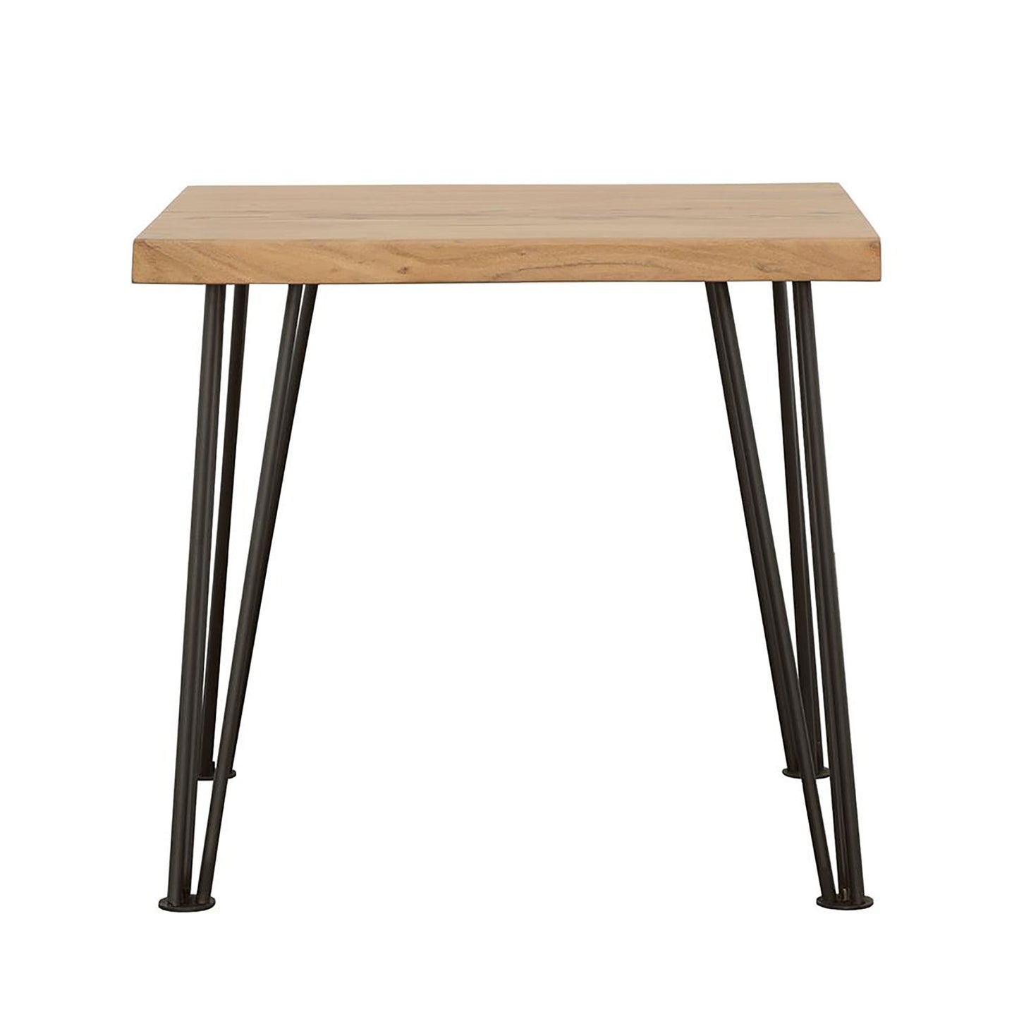 Natural wood top square side table with black hairpin legs for modern decor