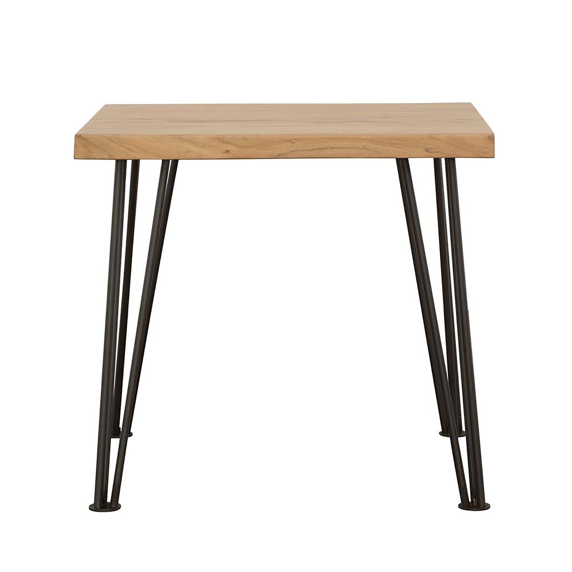 Natural wood top square side table with black hairpin legs for modern decor