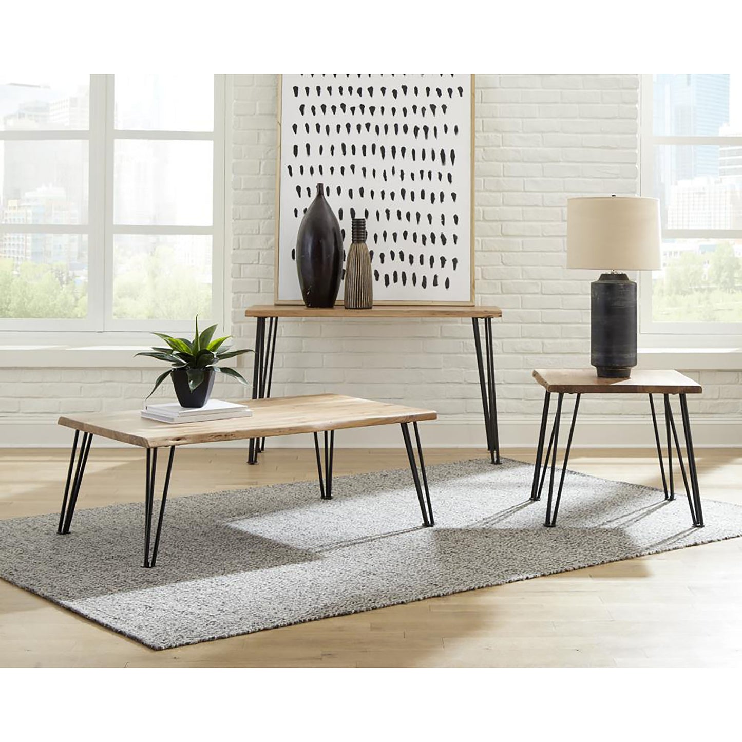 Rustic liveedge coffee table with black hairpin legs perfect for modern living rooms