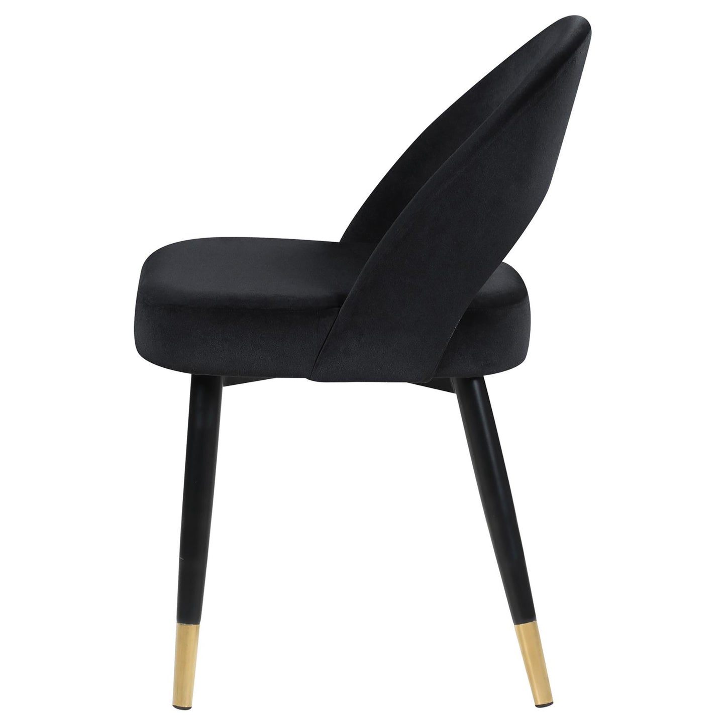 Black velvet accent chair with sleek design and goldtipped legs for modern living rooms