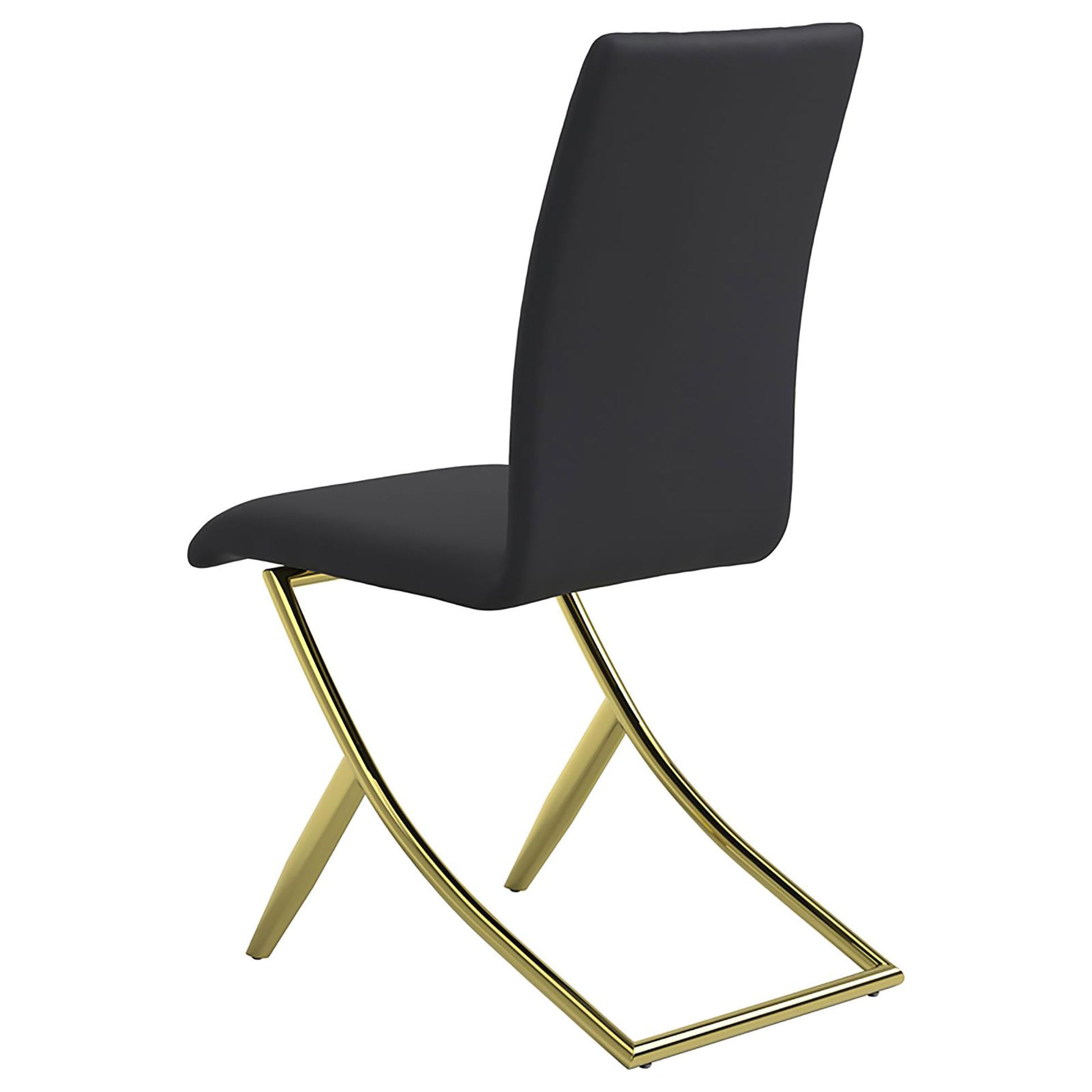 Modern black faux leather dining chair with elegant gold metal legs