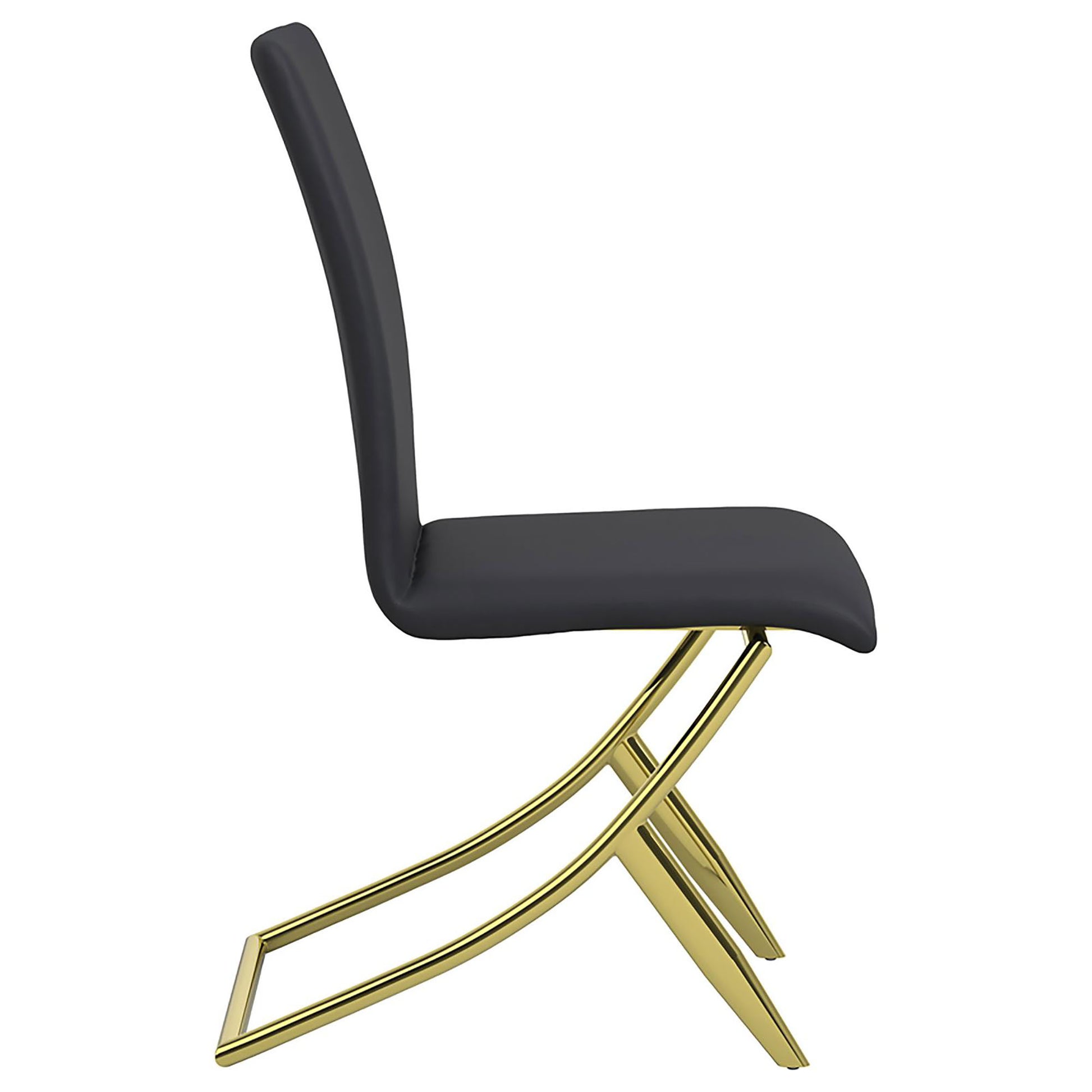 Modern black upholstered chair with a sleek gold metal frame for contemporary living