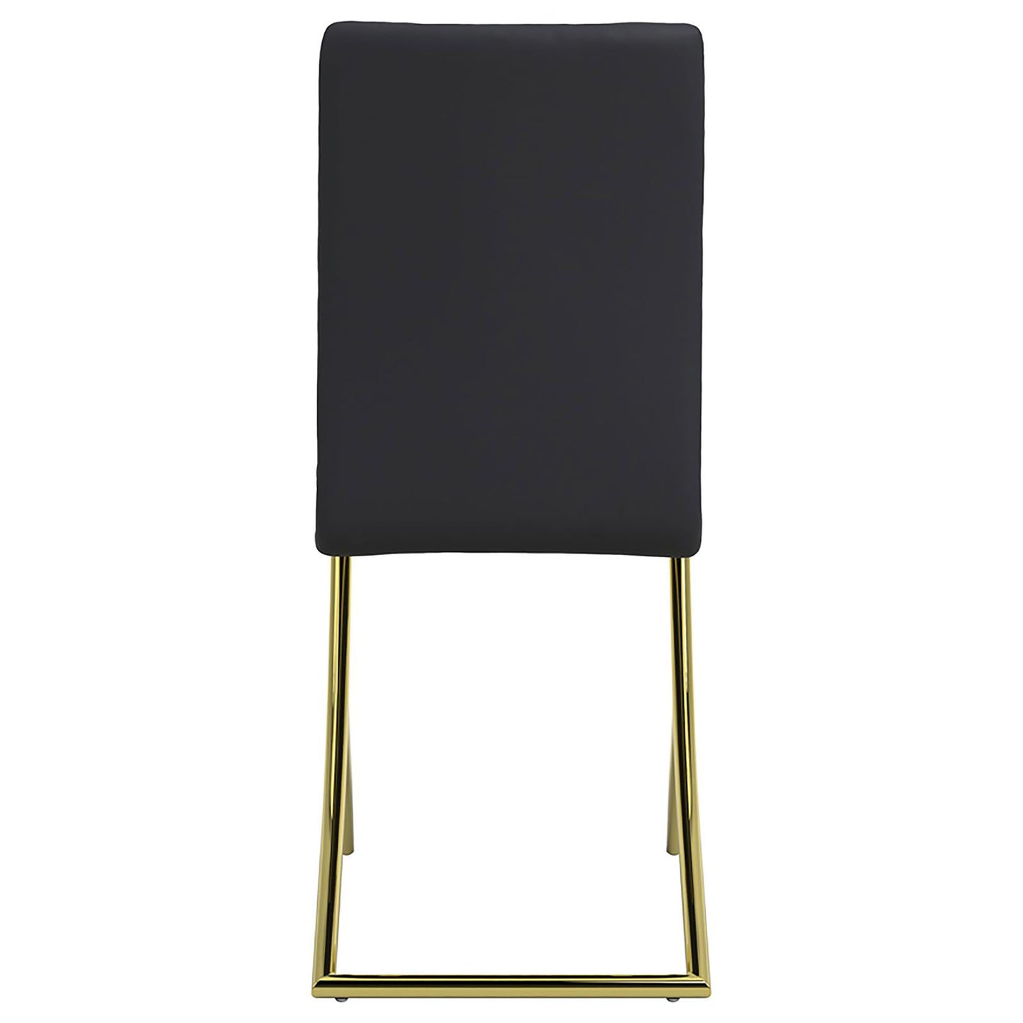 Black upholstered modern dining chair with polished brass legs