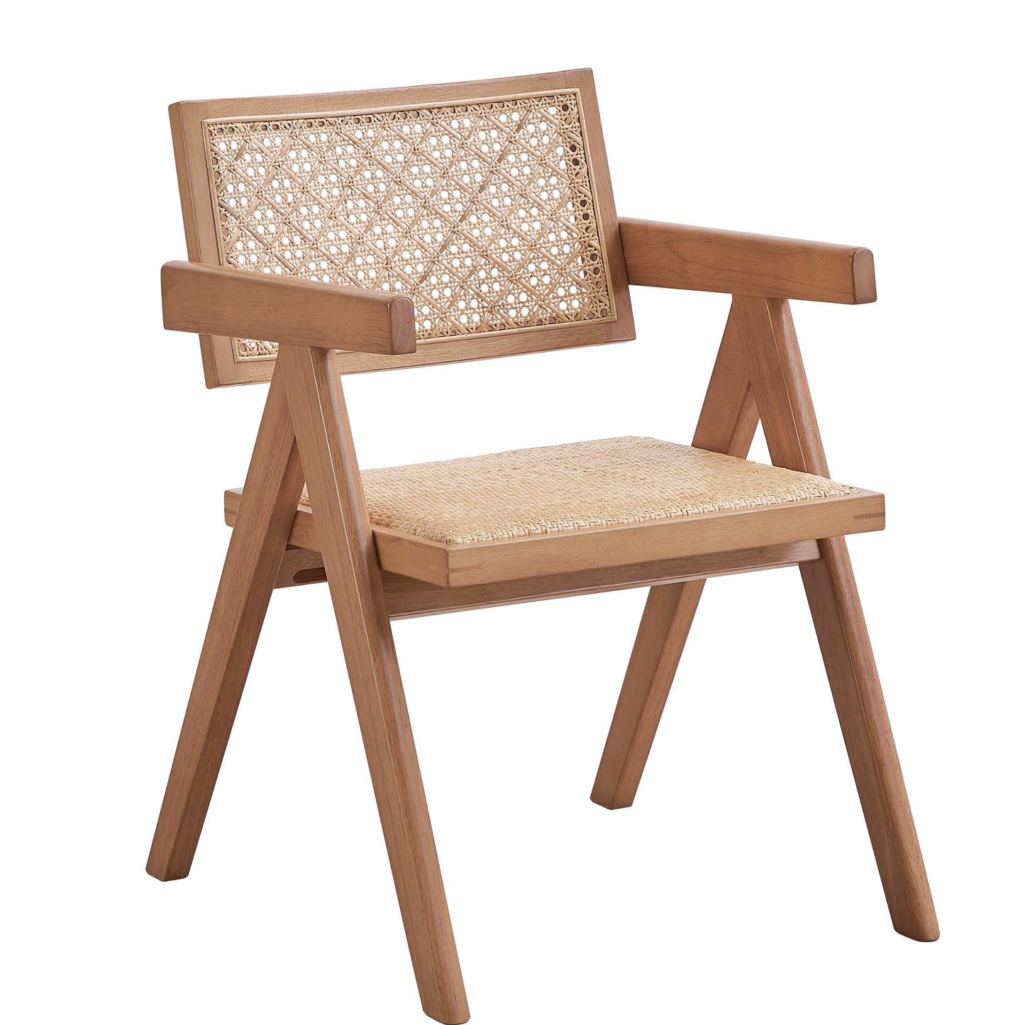 Wooden armchair with natural cane seat and back modern accent chair