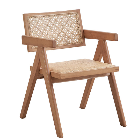 Wooden armchair with natural cane seat and back modern accent chair