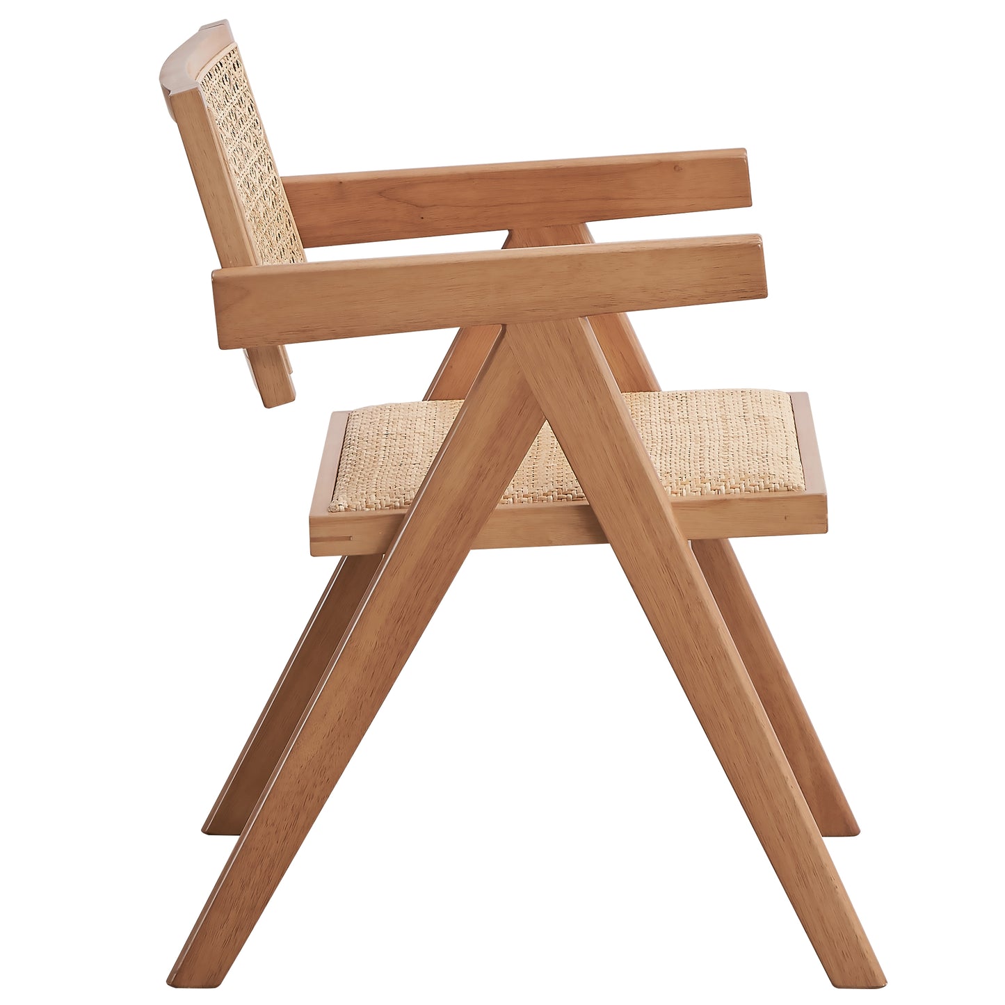 Light wood armchair with woven cane seat and backrest midcentury modern style