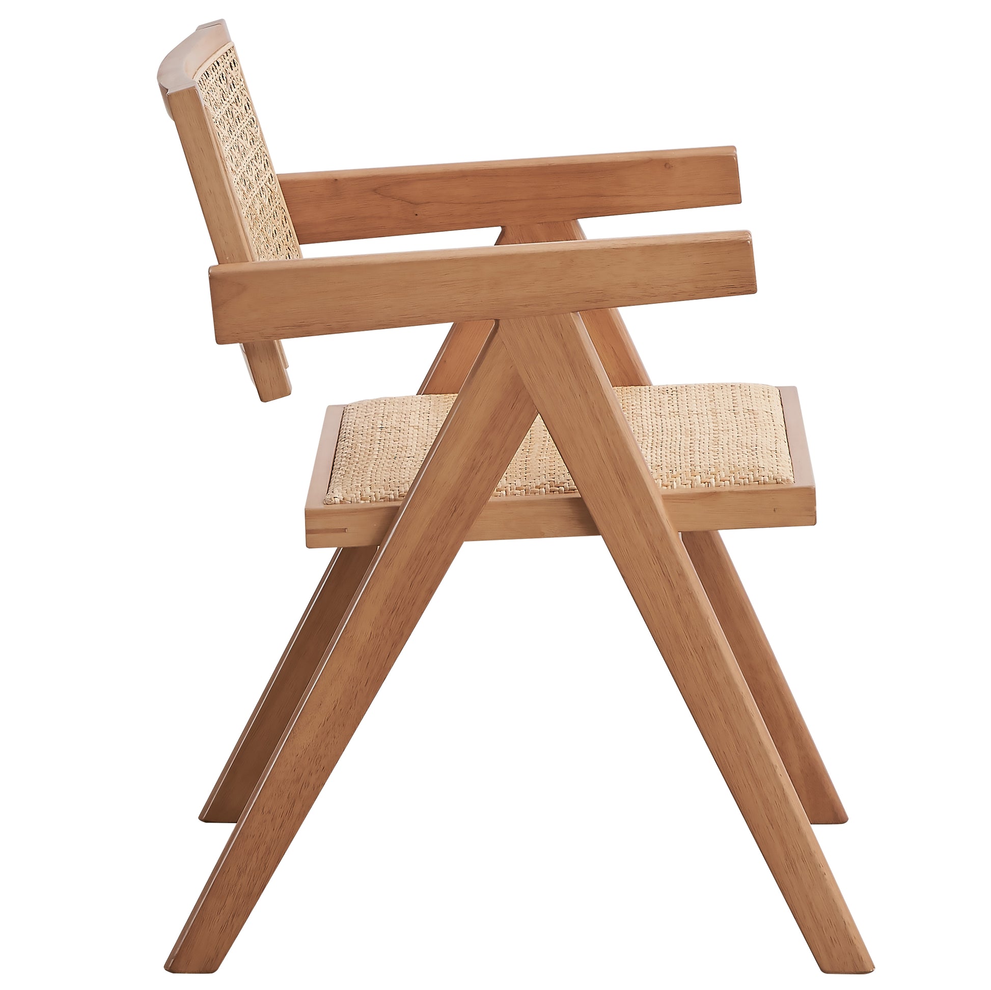Light wood armchair with woven cane seat and backrest midcentury modern style