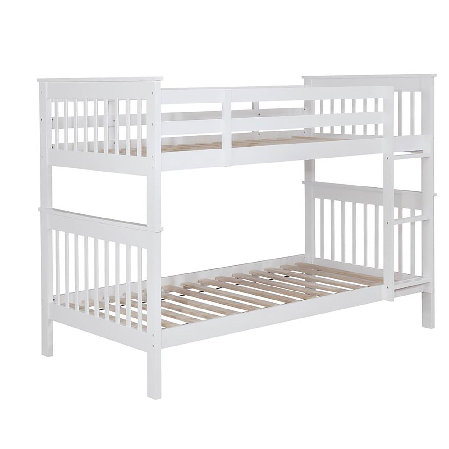 Classic white wooden bunk bed with slatted bases perfect for kids rooms