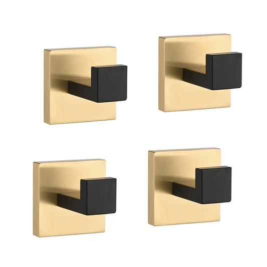 Set of four brass and black modern wall hooks