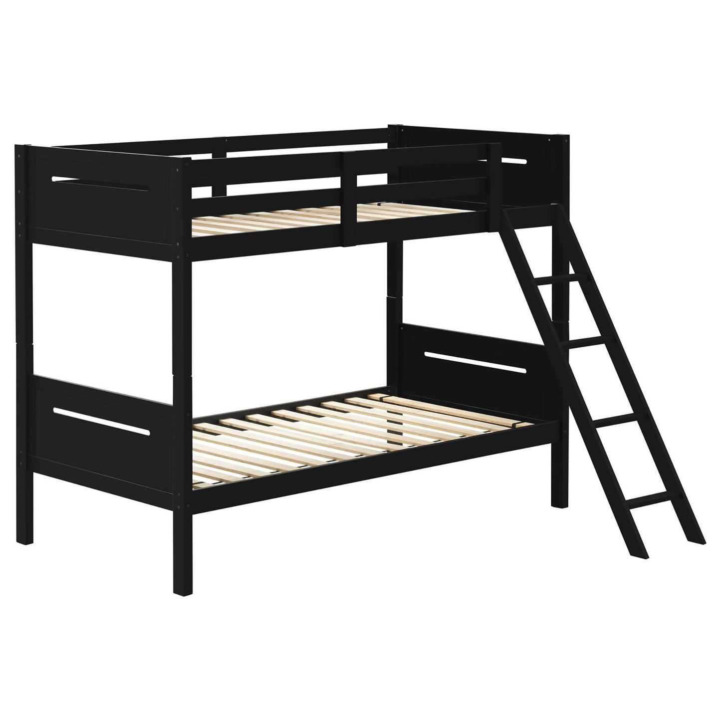 Black wooden bunk bed with ladder spacesaving childrens bedroom furniture