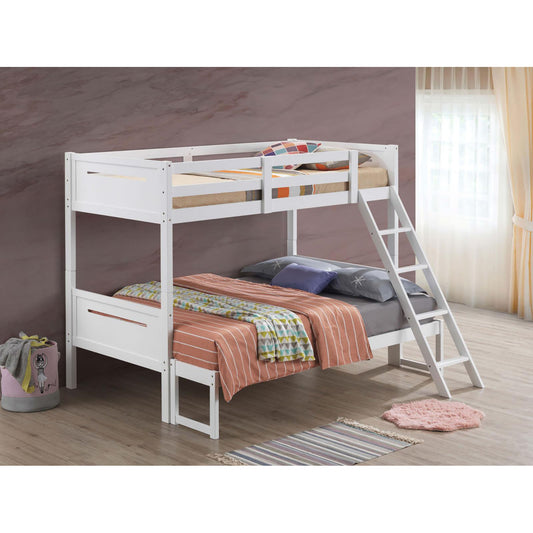 White solid wood twin over twin bunk bed with ladder perfect for kids rooms