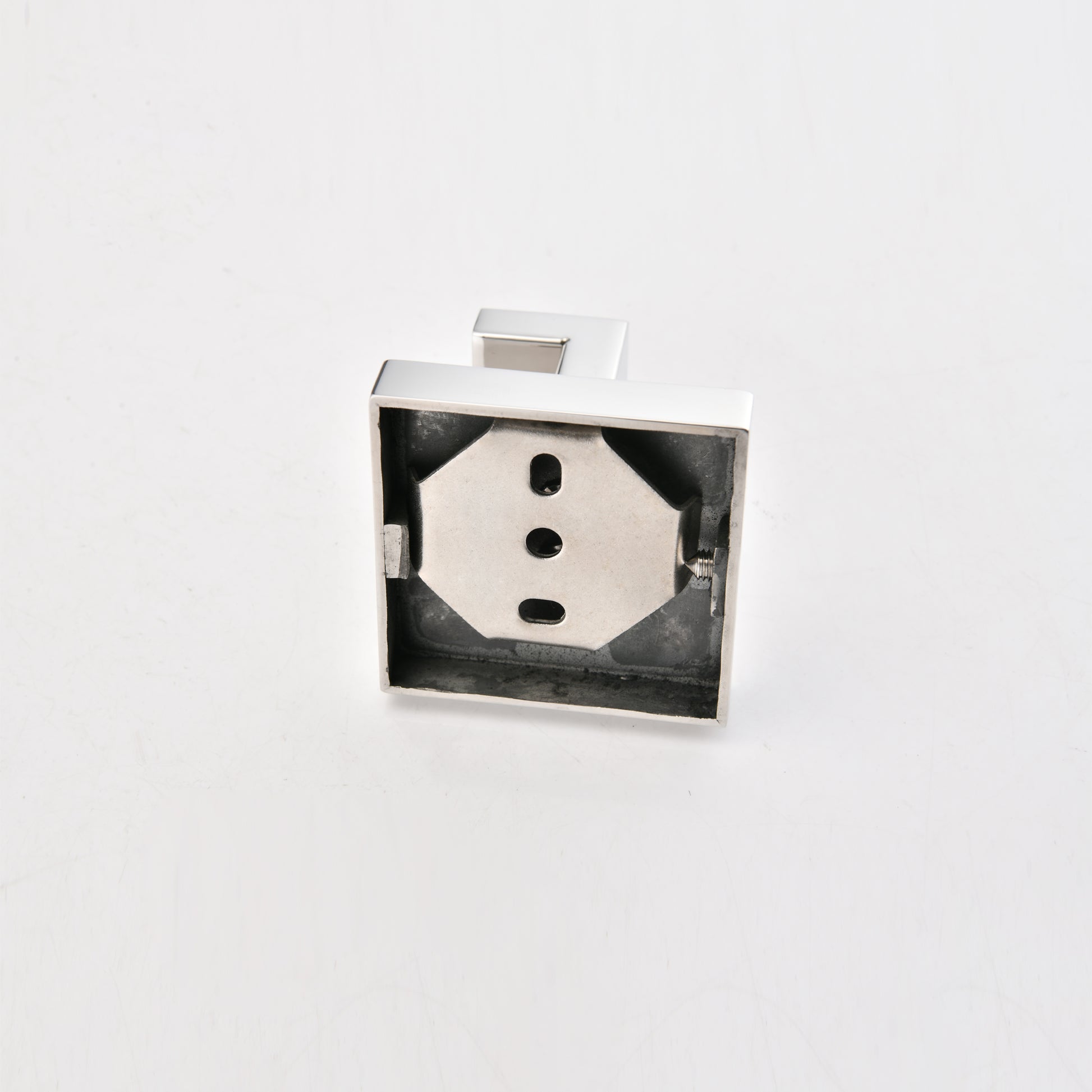 Polished chrome wall mount soap dish with a modern square design