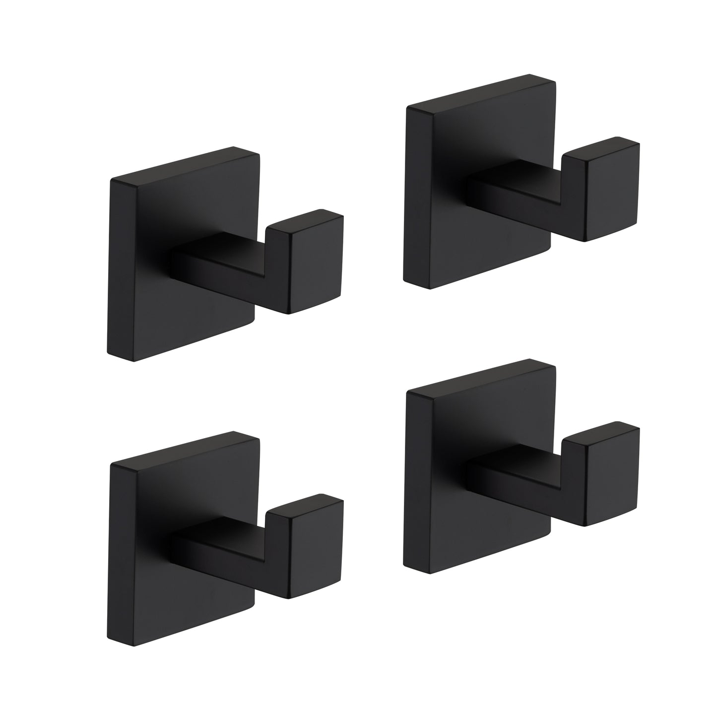 Four modern black square bathroom hooks perfect for towels