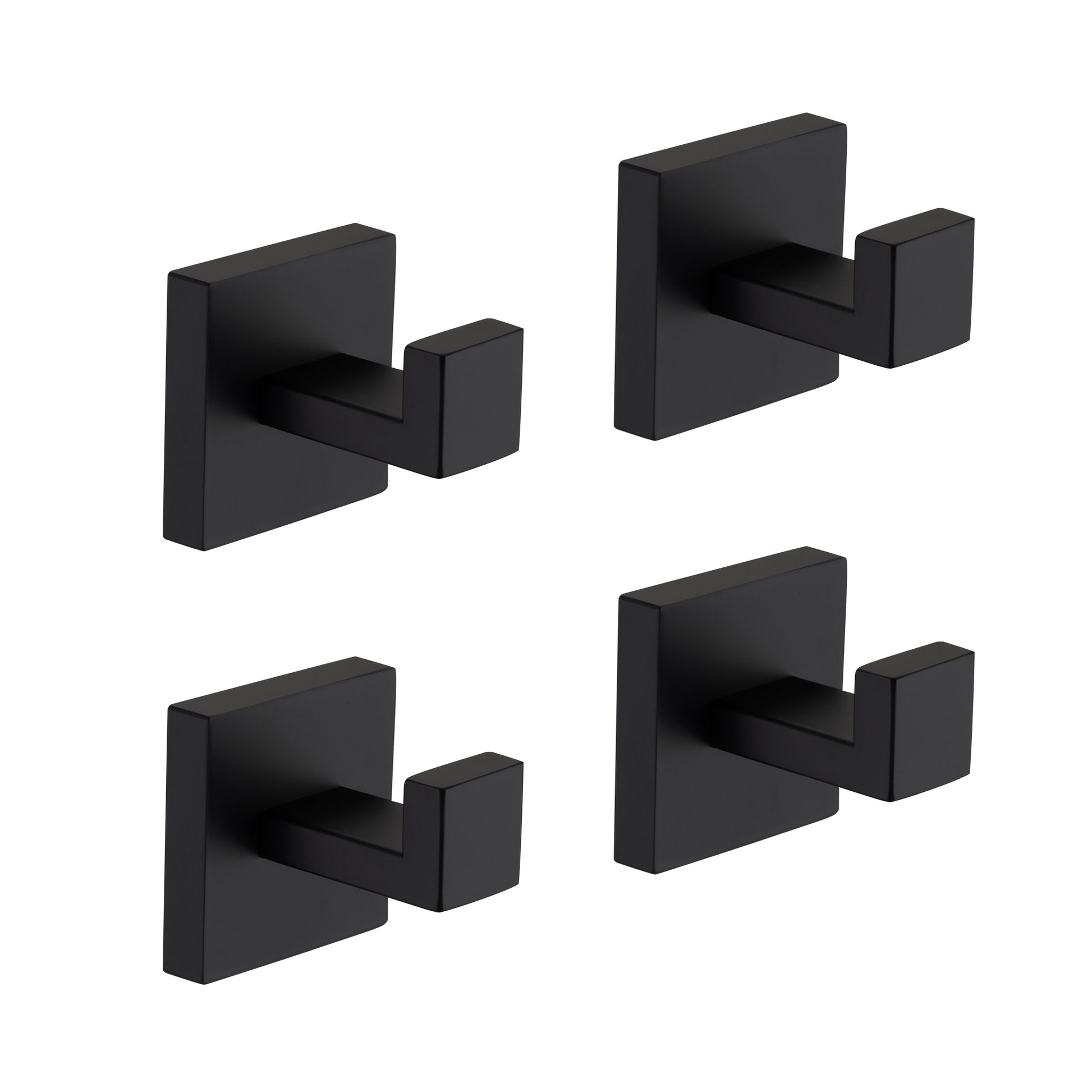 Four modern black square bathroom hooks perfect for towels