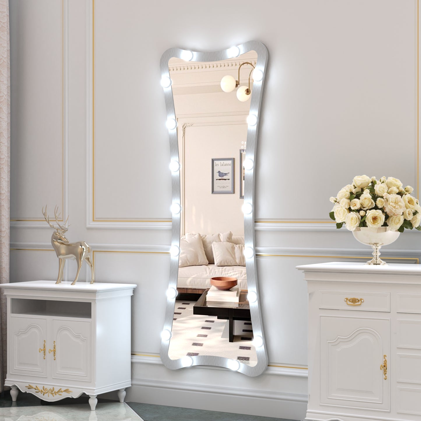 Illuminate Your Space with Full Length Mirror and LED Lights - Silver Design