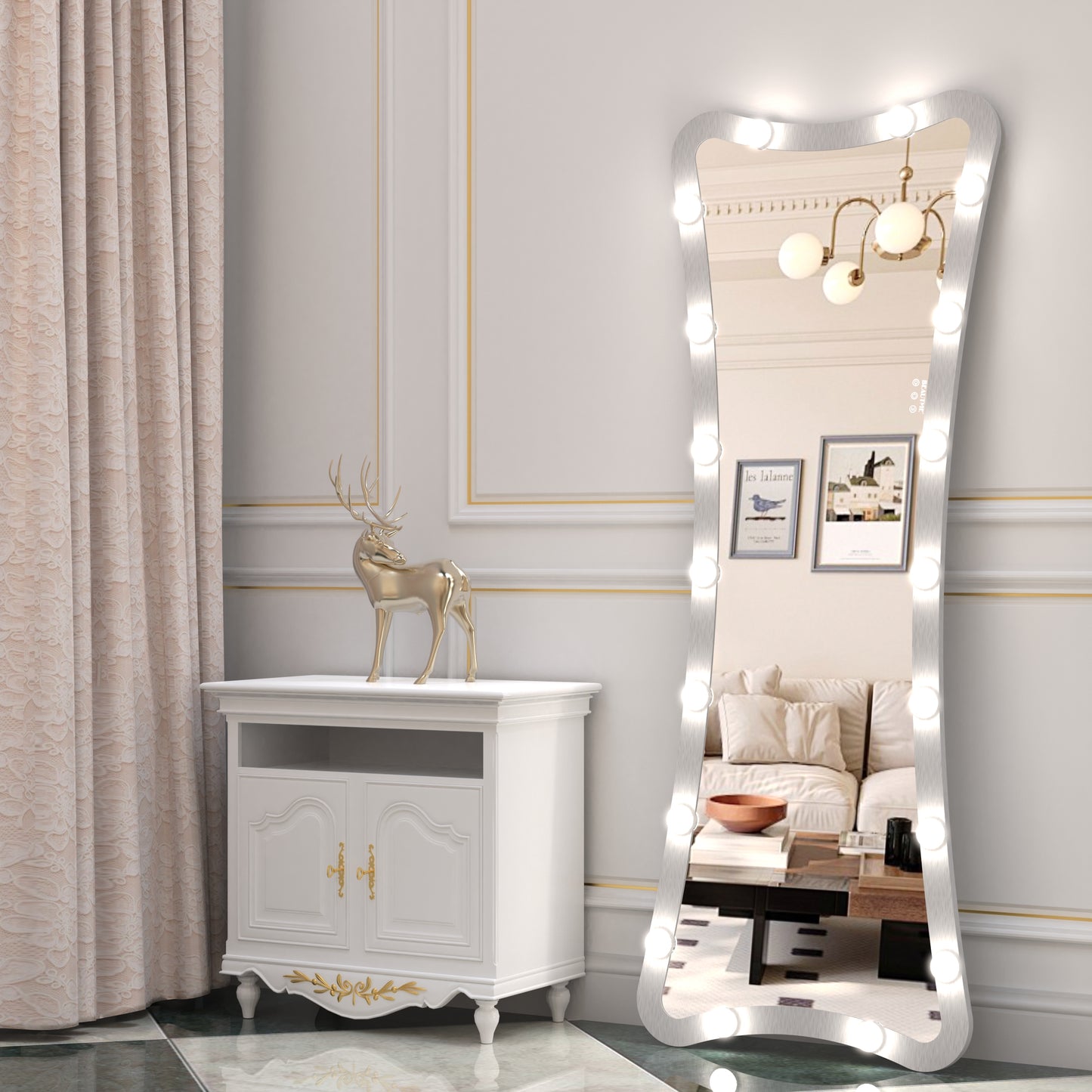 Illuminate Your Space with Full Length Mirror and LED Lights - Silver Design