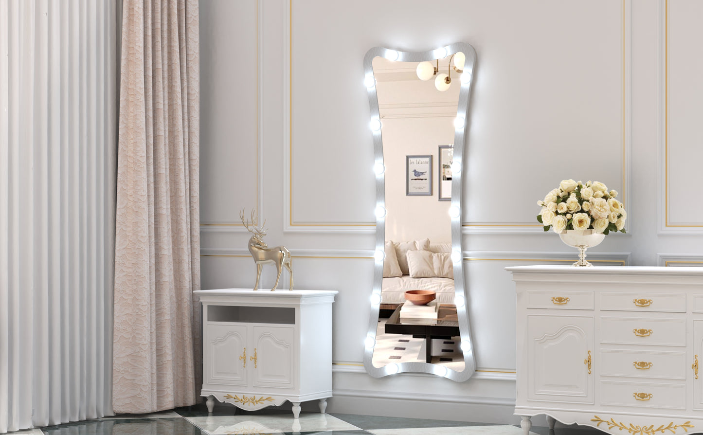 Hollywood vanity mirror with silver frame and LED lights