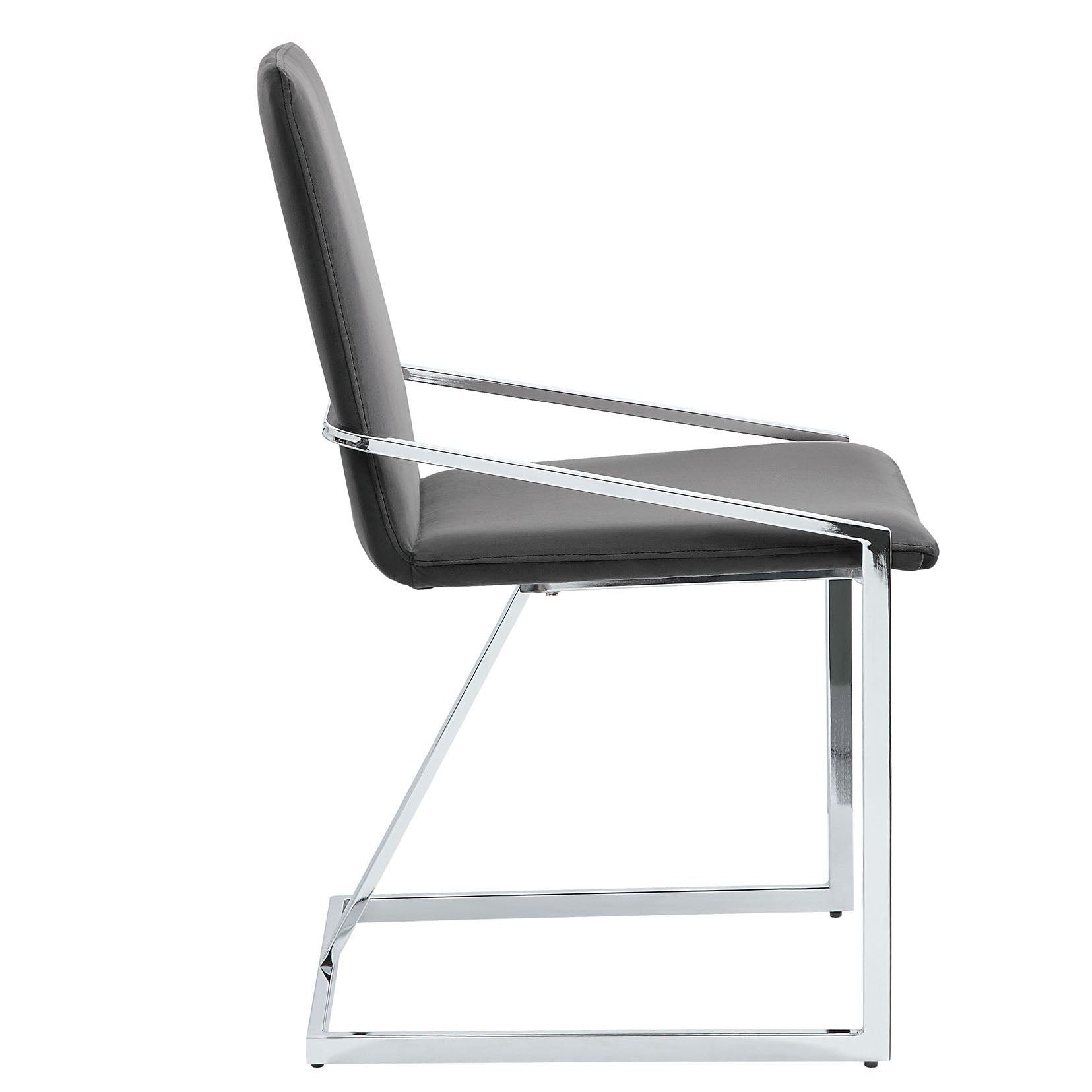 Sleek grey dining chair with modern chrome legs and arms perfect for contemporary kitchens